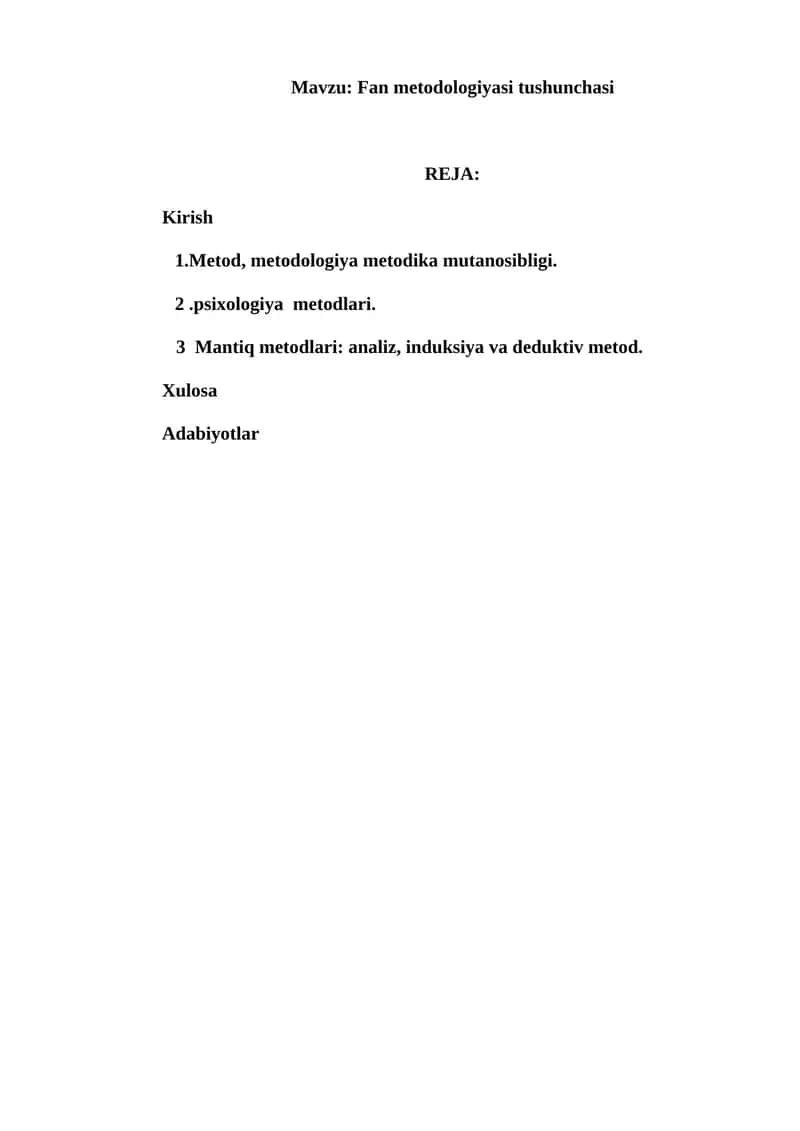 Fan metodologiyasi tushunchasi 1