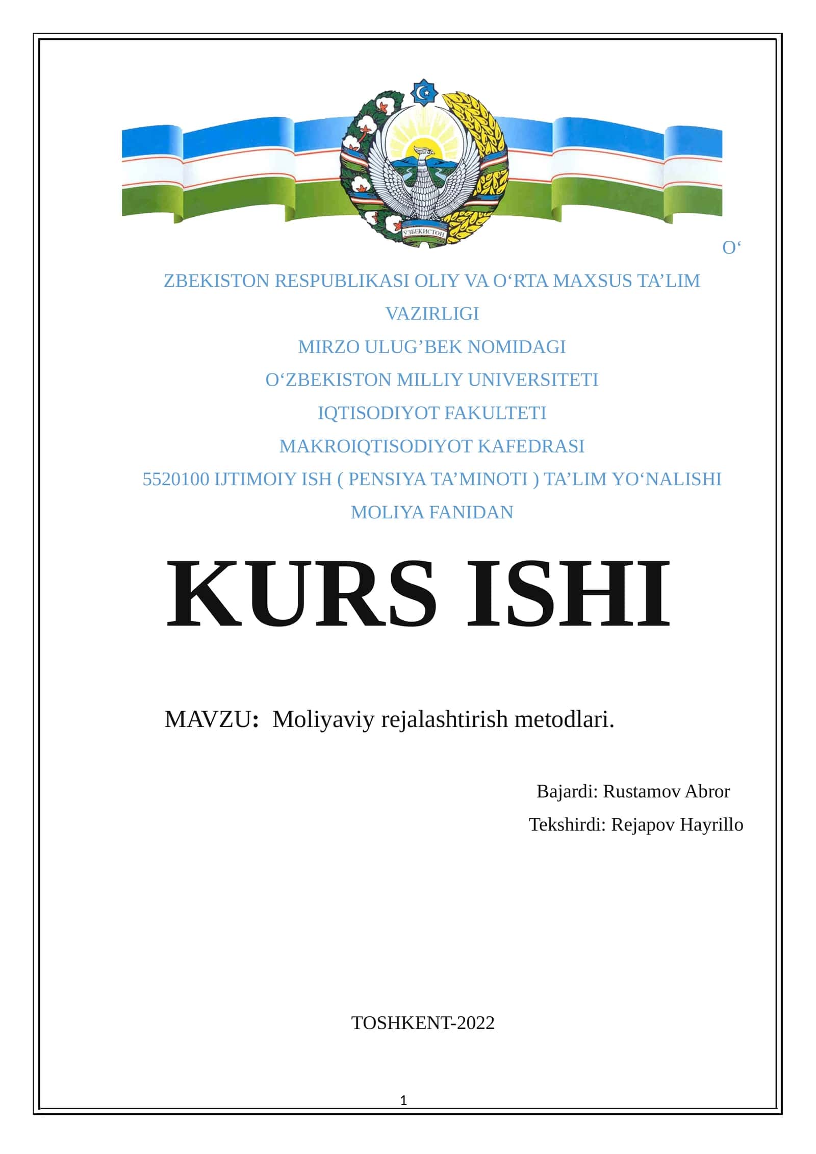 MAKROIQTISODIYOT KAFEDRASI, 5520100 IJTIMOIY ISH ( PENSIYA TA’MINOTI ) TA’LIM YO‘NALISHI 1