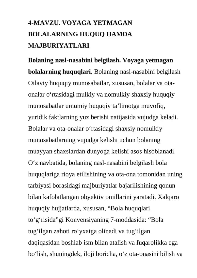 VOYAGA YETMAGAN BOLALARNING HUQUQ HAMDA MAJBURIYATLARI 1