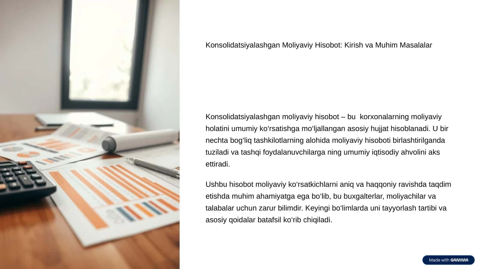 Konsolidatsiyalashgan Moliyaviy Hisobot: Kirish va Muhim Masalalar 1