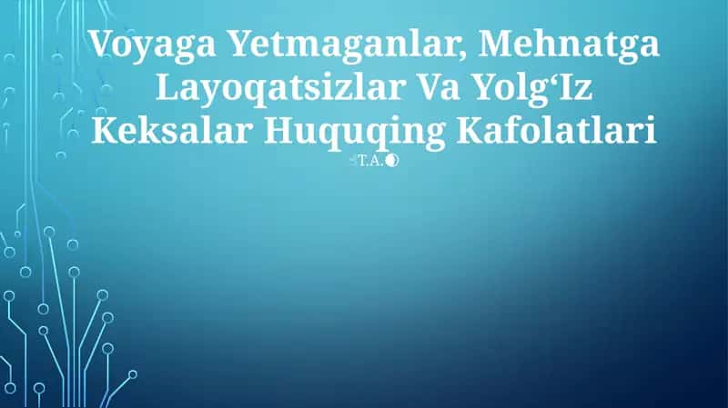 Voyaga Yetmaganlar, Mehnatga Layoqatsizlar Va YolgʻIz Keksalar Huquqing Kafolatlari 1