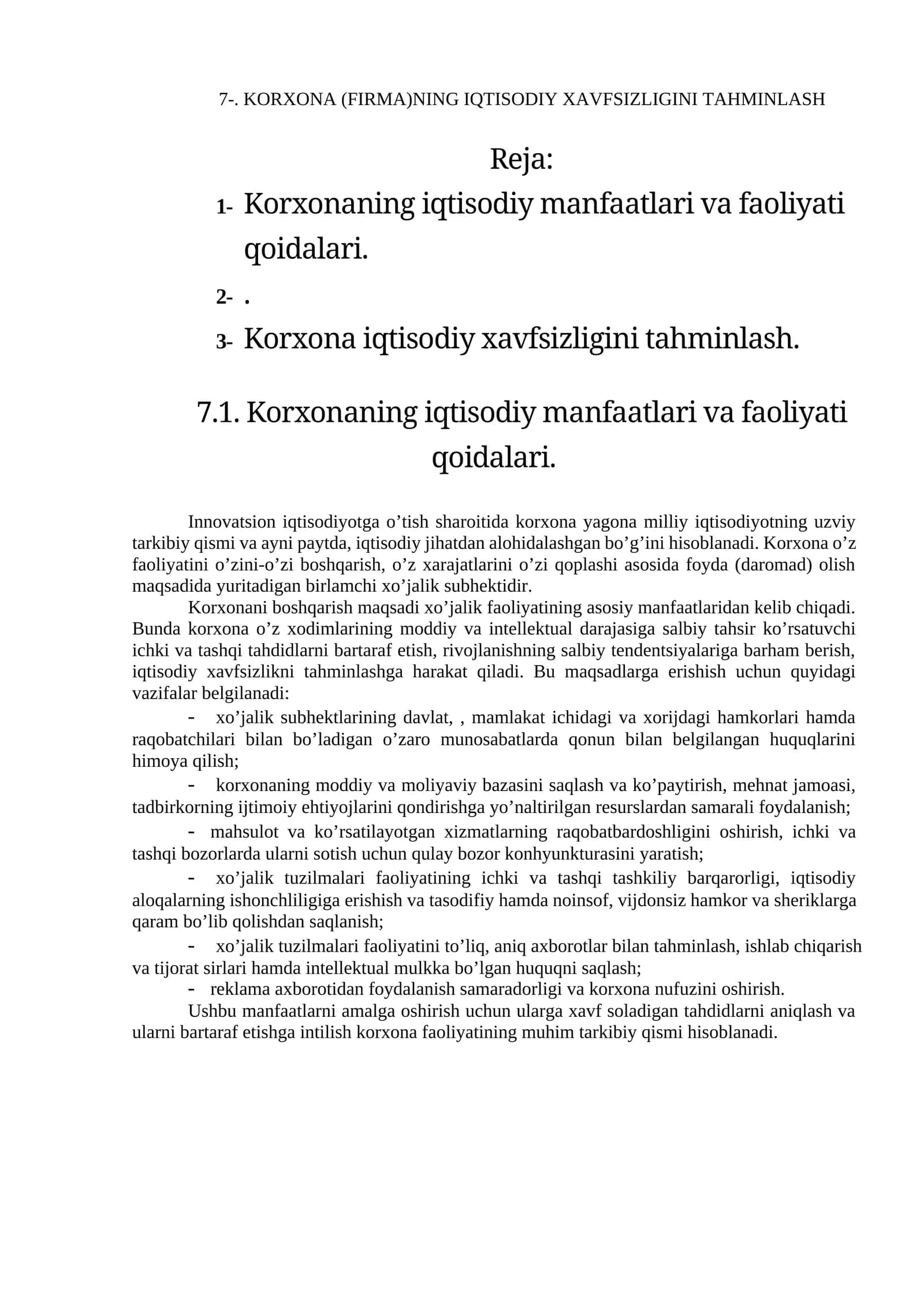 KORXONA (FIRMA)NING IQTISODIY XAVFSIZLIGINI TAHMINLASH 1