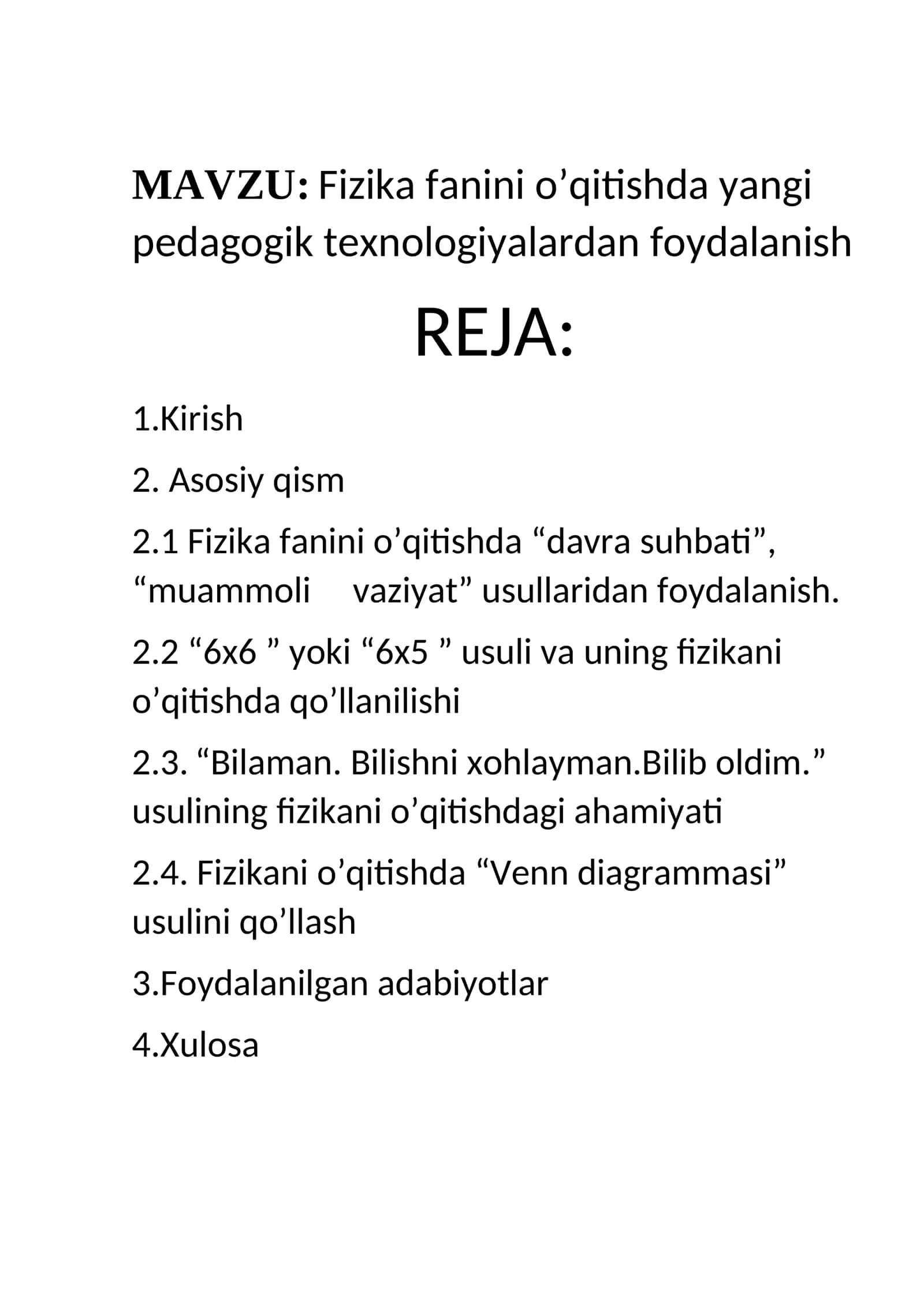 Fizika fanini o’qitishda yangi pedagogik texnologiyalardan foydalanish 1