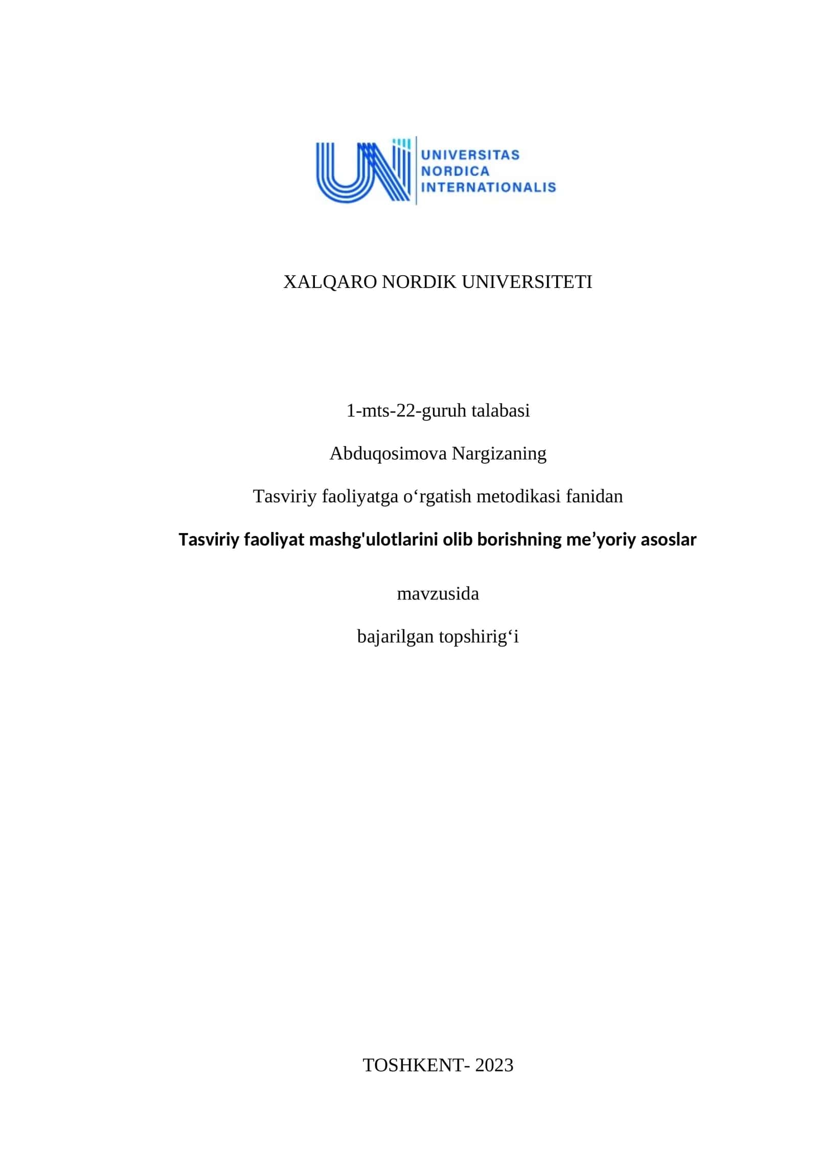 Tasviriy faoliyat mashg'ulotlarini olib borishning me’yoriy asoslar 1