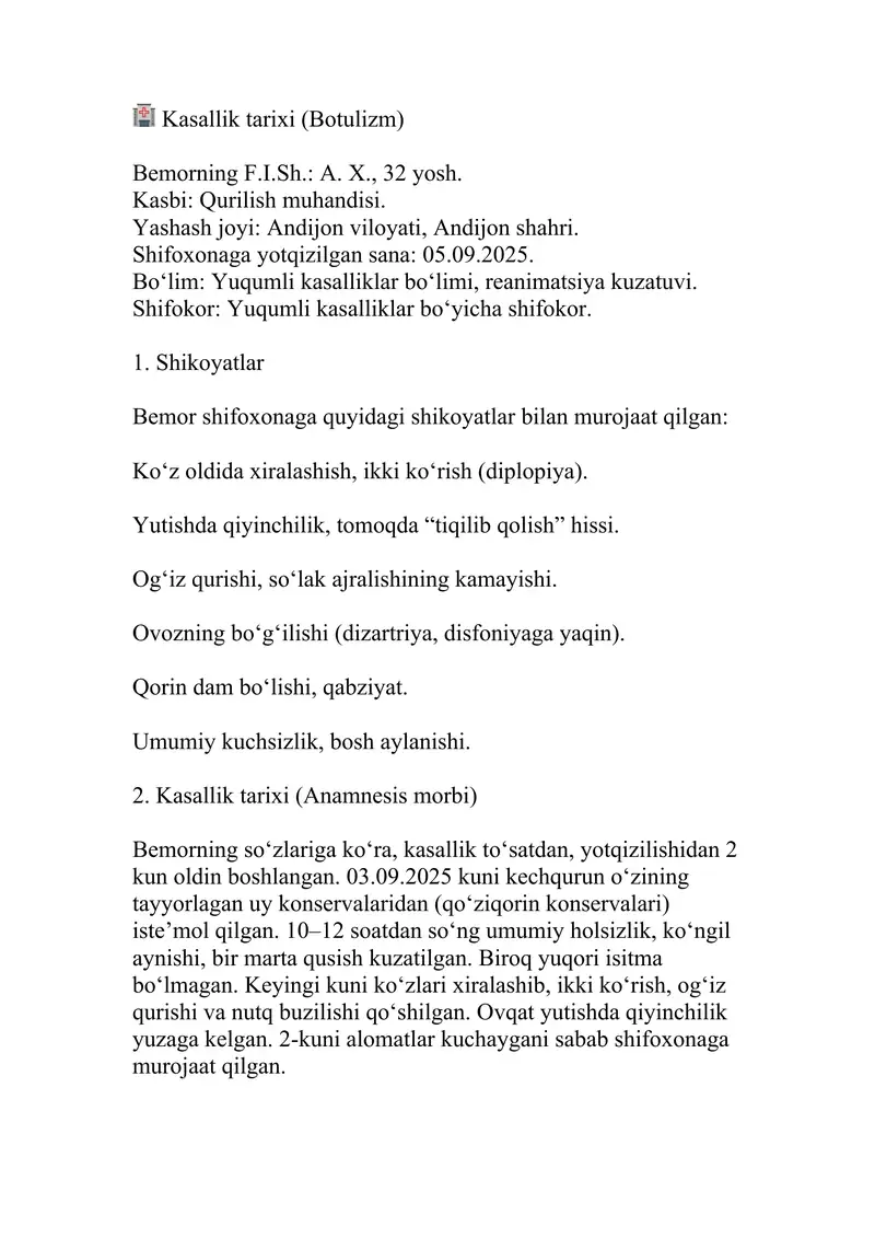 Botulizm kasallik tarixi 1