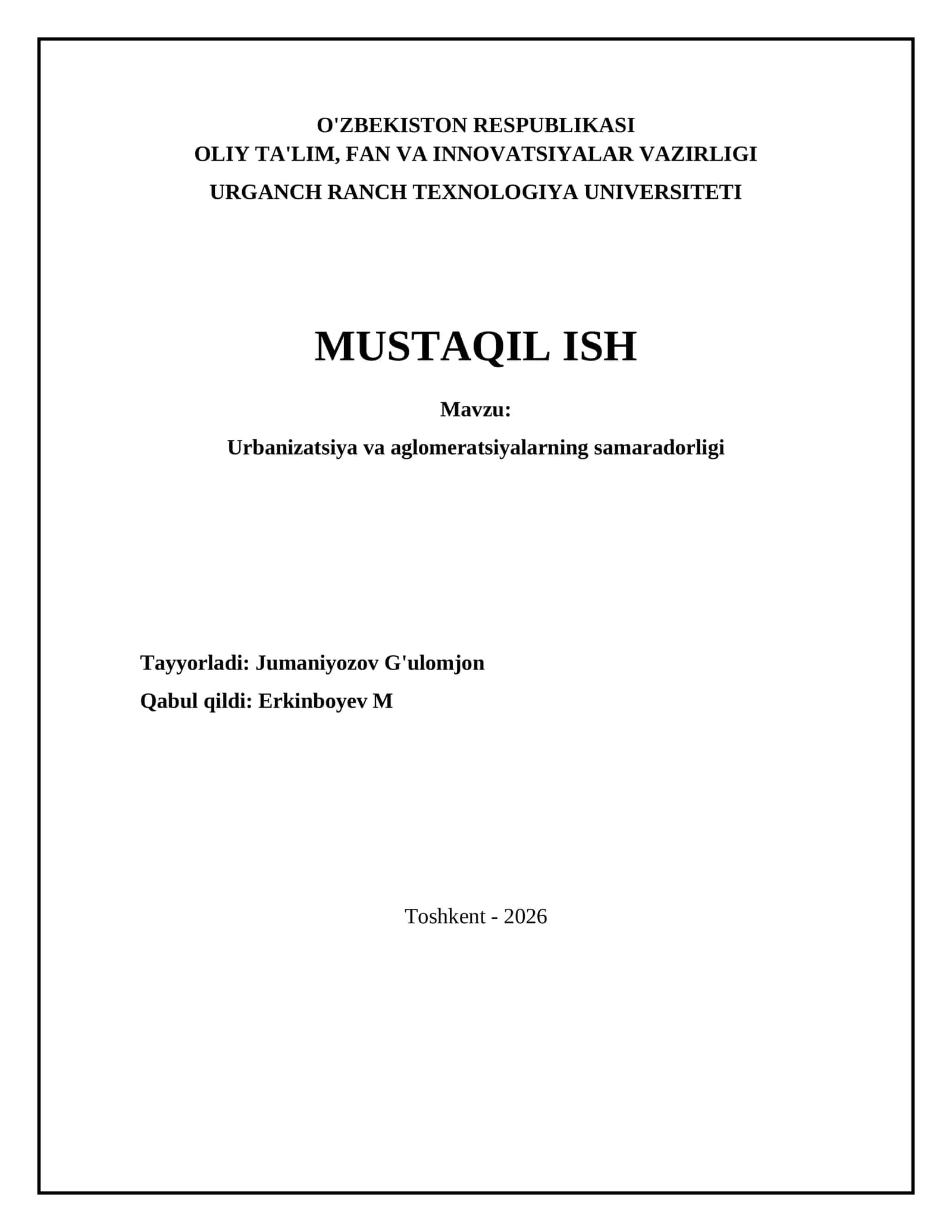 Urbanizatsiya va aglomeratsiyalarning samaradorligi 1
