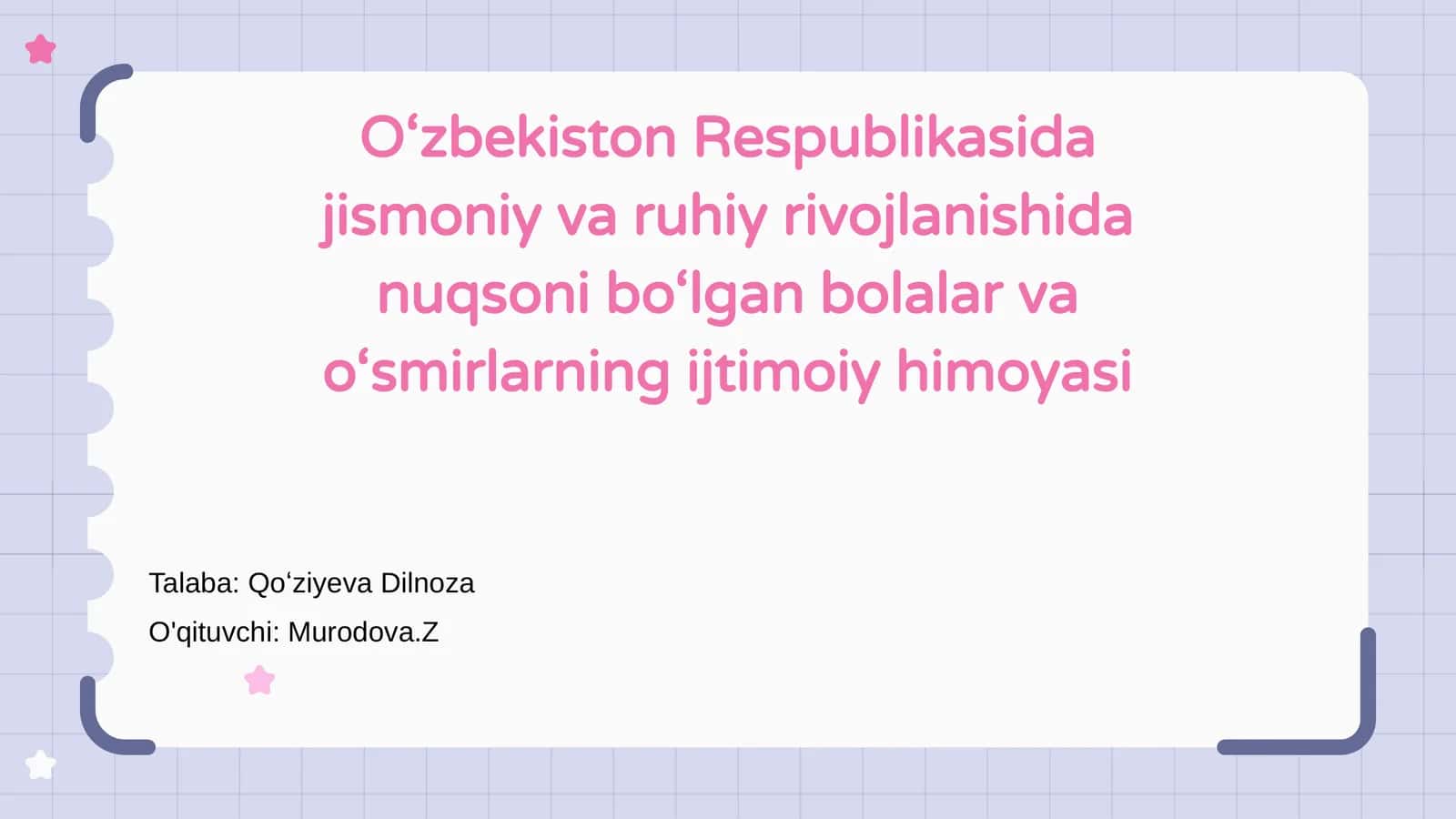 O‘zbekiston Respublikasida jismoniy va ruhiy rivojlanishida nuqsoni bo‘lgan bolalar va o‘smirlarning ijtimoiy himoyasi 1