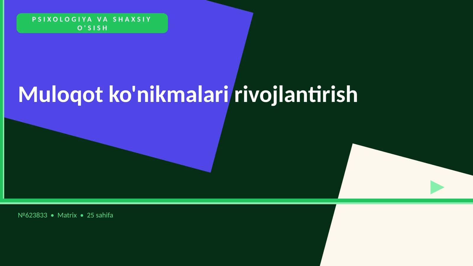 PSIXOLOGIYA VA SHAXSIY O'SISH 1