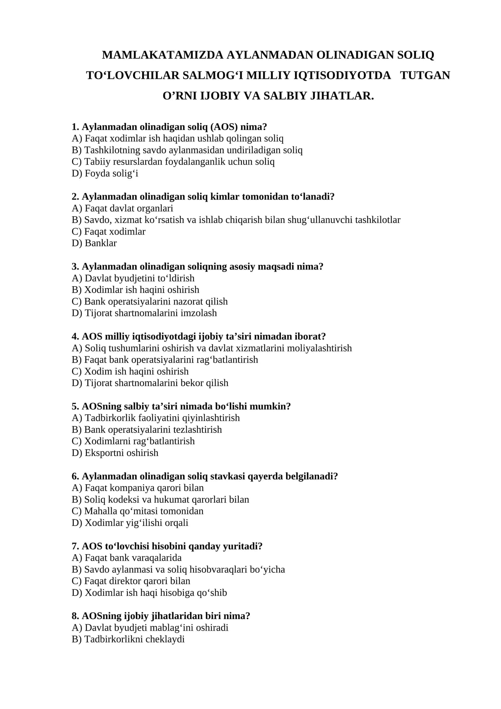 Aylanmadan olinadigan soliq to'lovchilar salmog'i 1