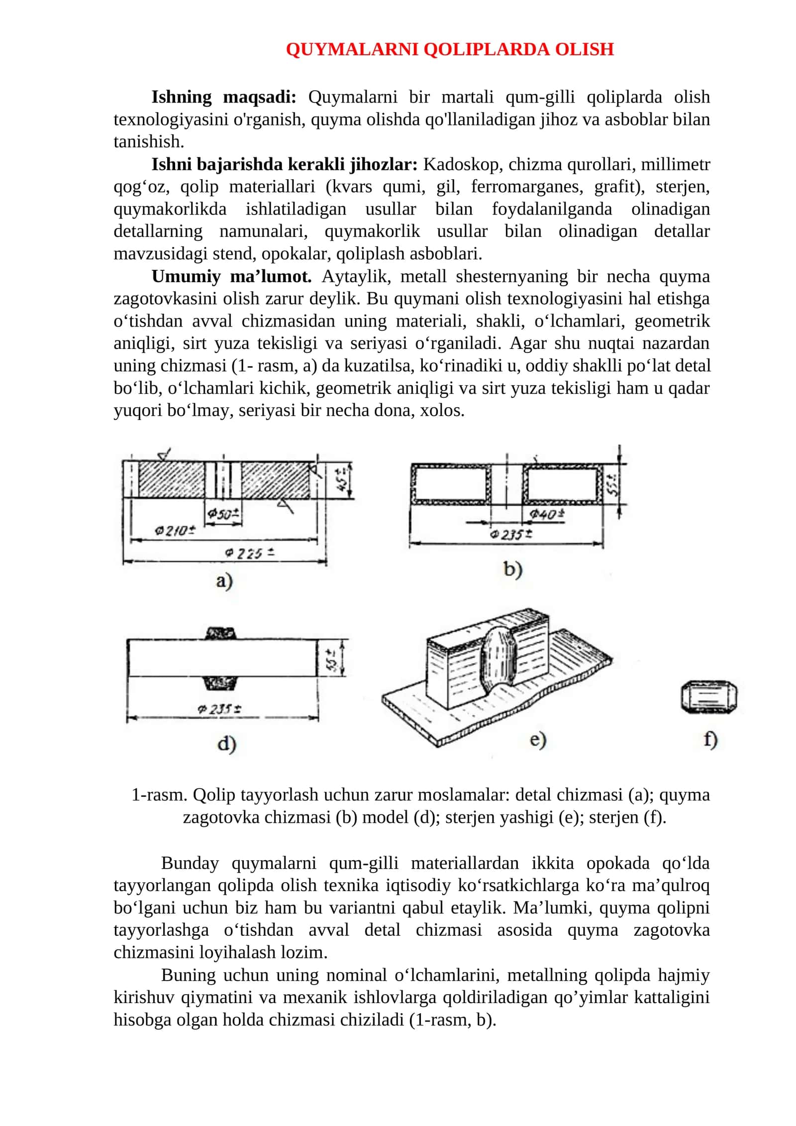 Quymalarni Qoliplarda Olish Texnologiyasi 1