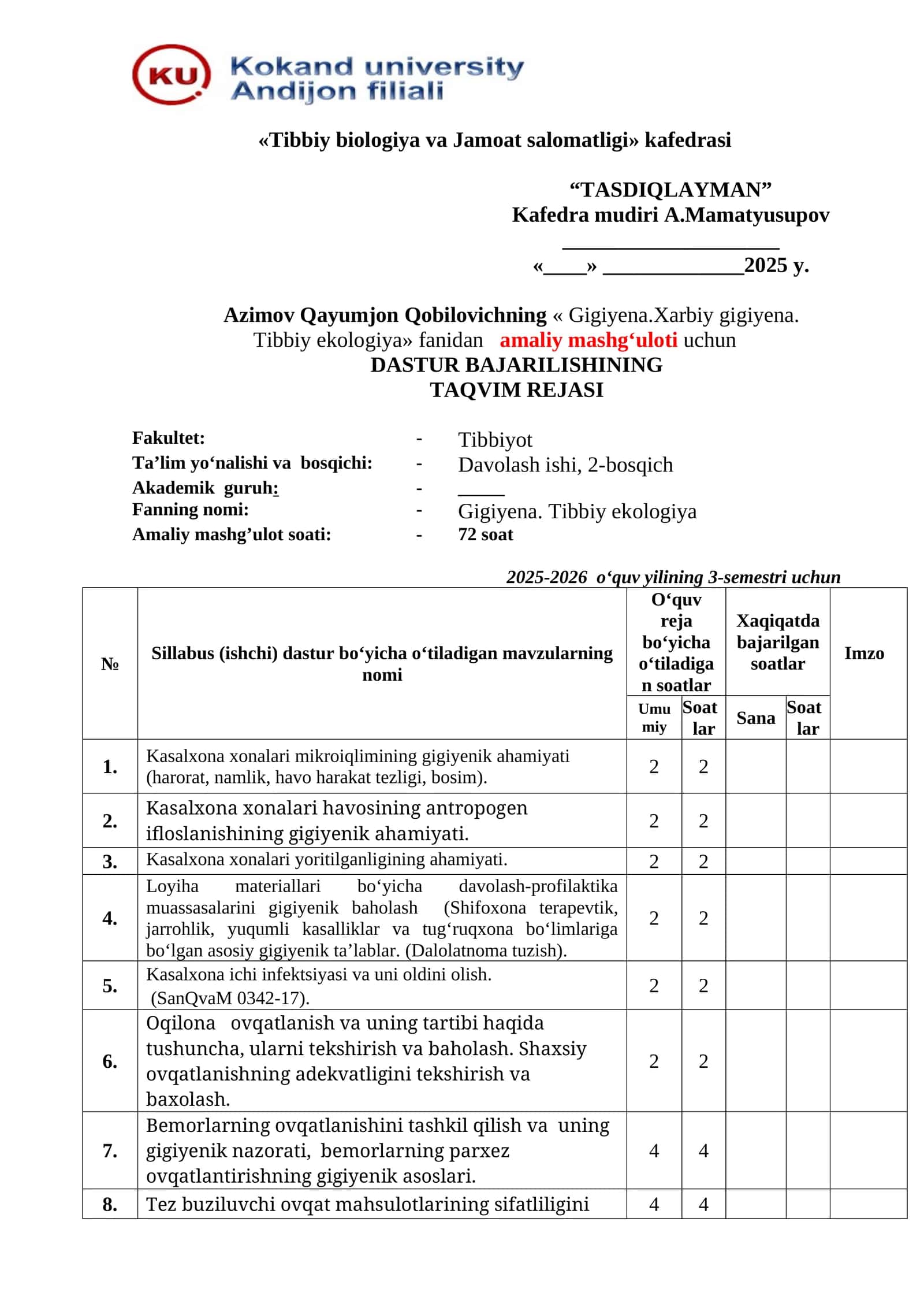 Tibbiy biologiya va Jamoat salomatligi kafedrasi 1