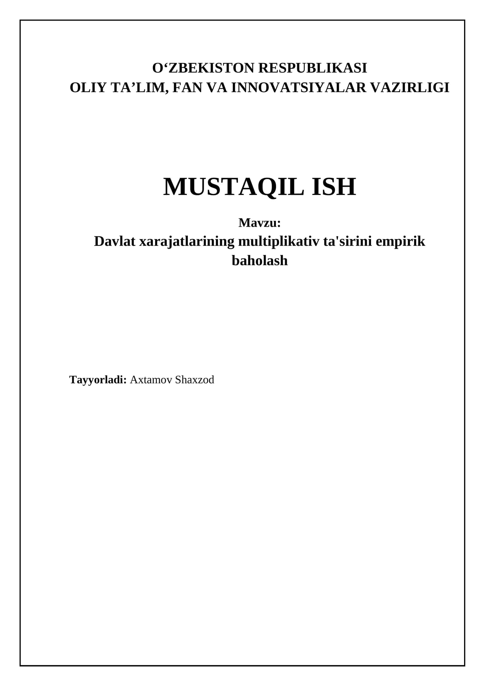 Davlat xarajatlarining multiplikativ ta'siri 1