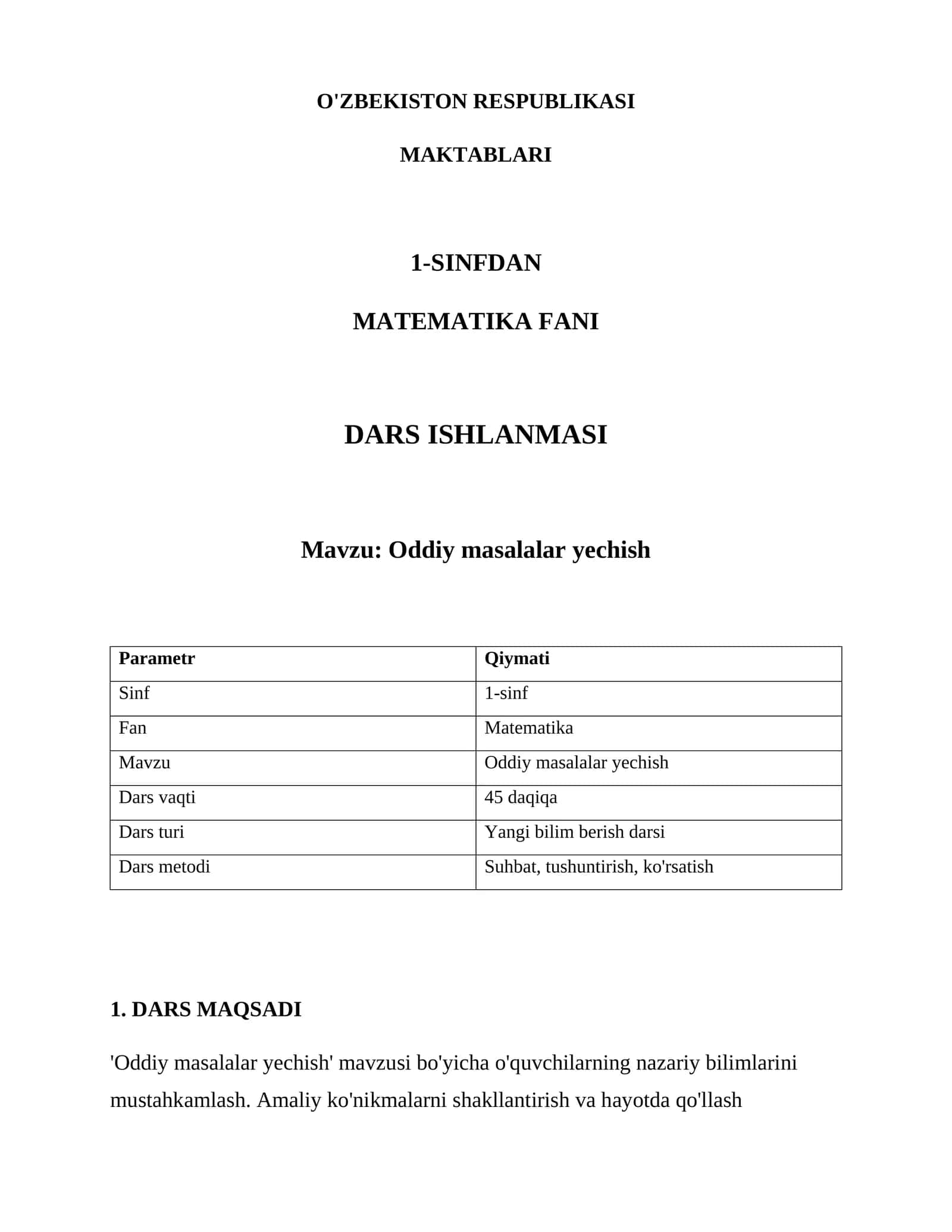 Oddiy masalalar yechish 1