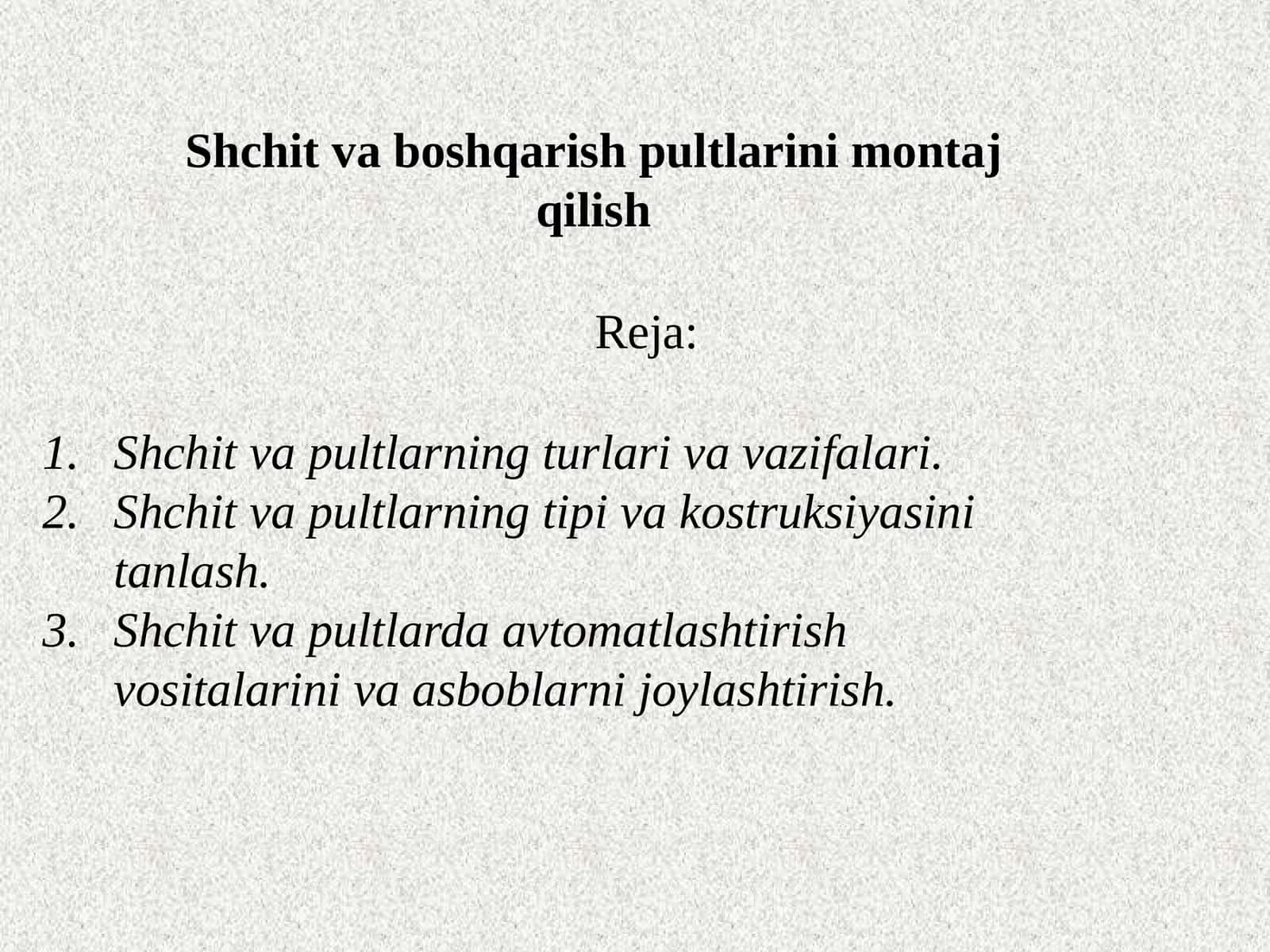 Shchit va boshqarish pultlarini montaj qilish 1
