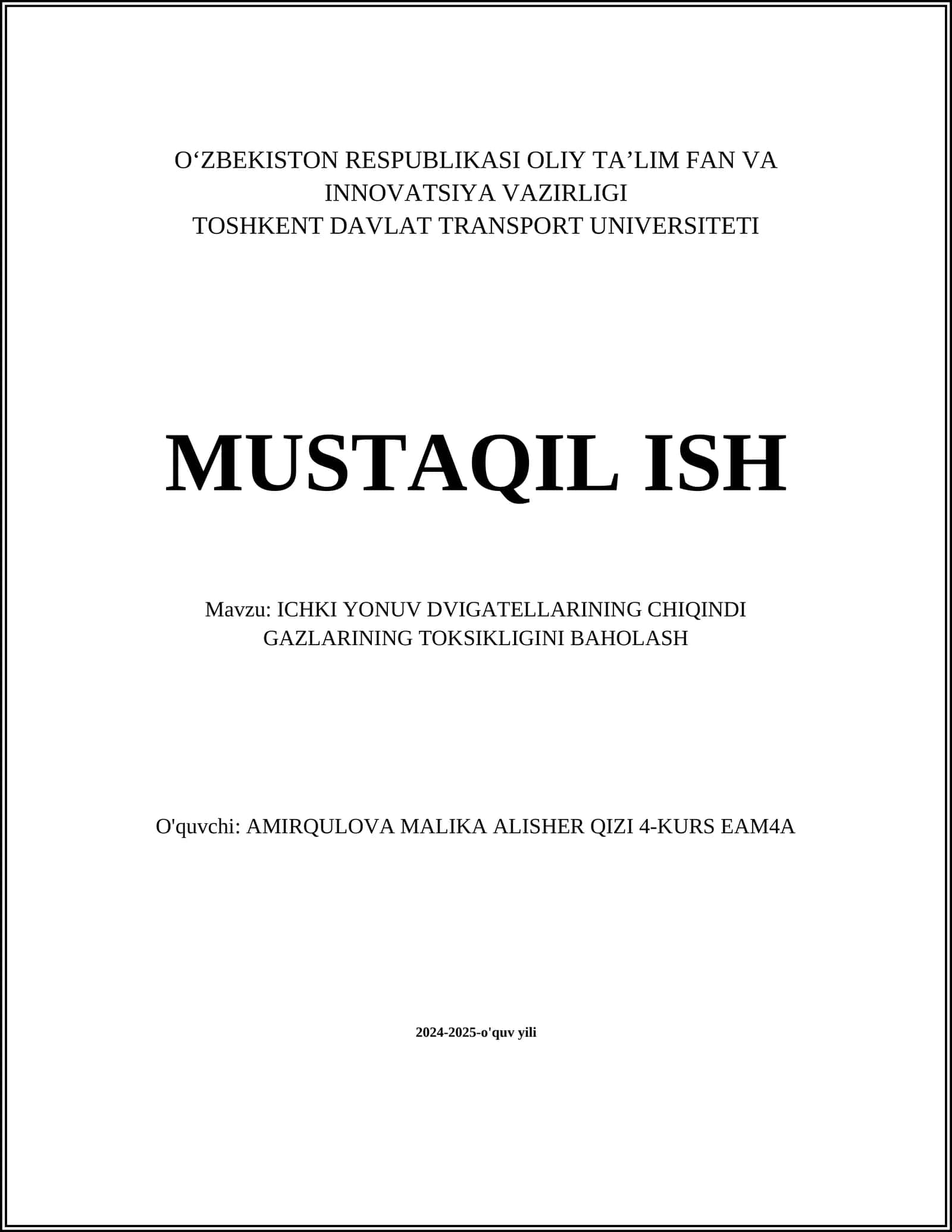 ICHKI YONUV DVIGATELLARINING CHIQINDI GAZLARINING TOKSIKLIGINI BAHOLASH 1