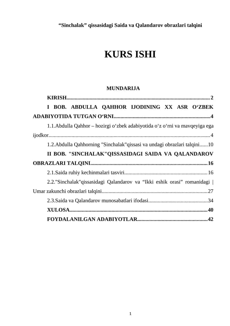 Sinchalak qissasidagi Saida va Qalandarov obrazlari talqini 1