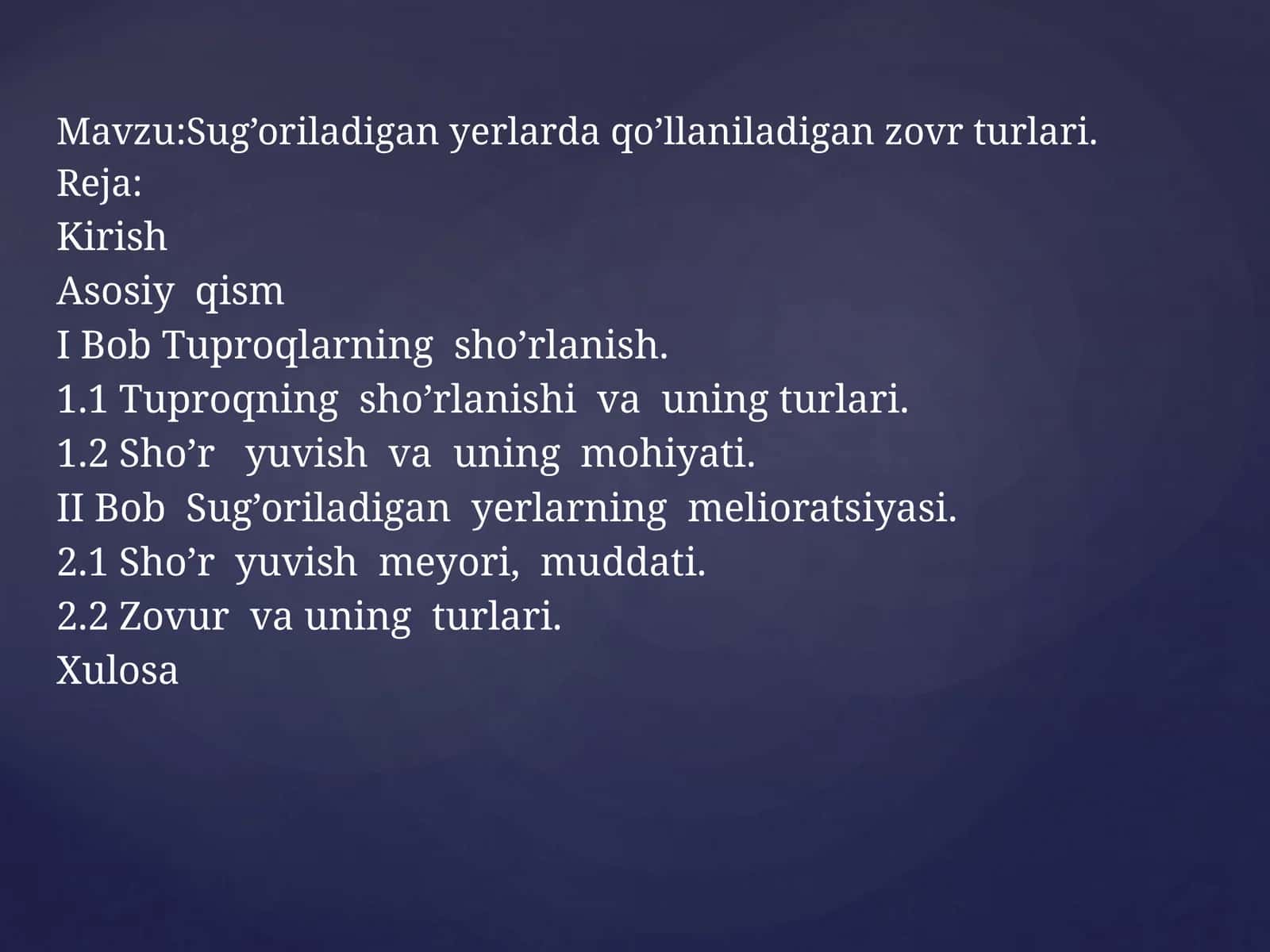 Sug’oriladigan yerlarda qo’llaniladigan zovr turlari 1