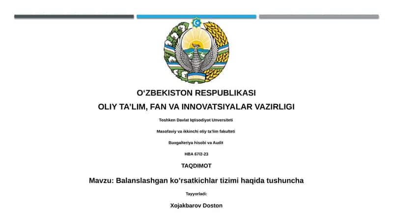 Balanslashgan ko’rsatkichlar tizimi haqida tushuncha 1