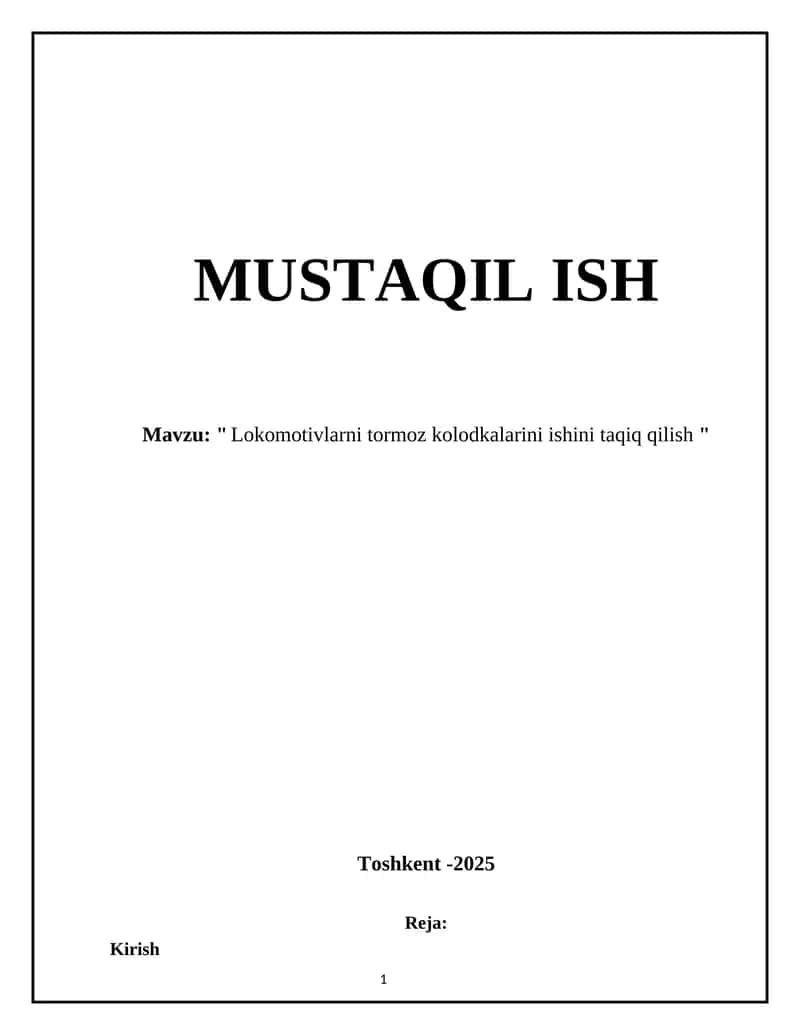 Lokomotivlarni tormoz kolodkalarini ishini taqiq qilish