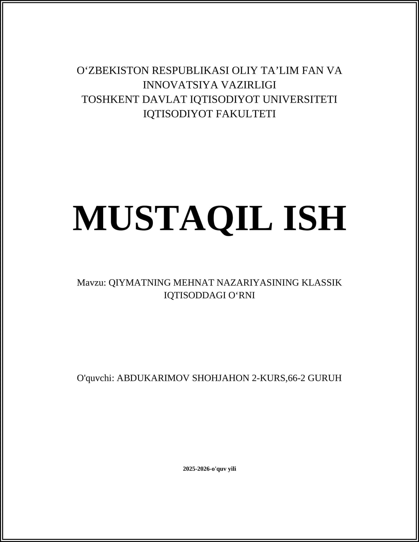 QIYMATNING MEHNAT NAZARIYASINING KLASSIK IQTISODDAGI OʻRNI 1