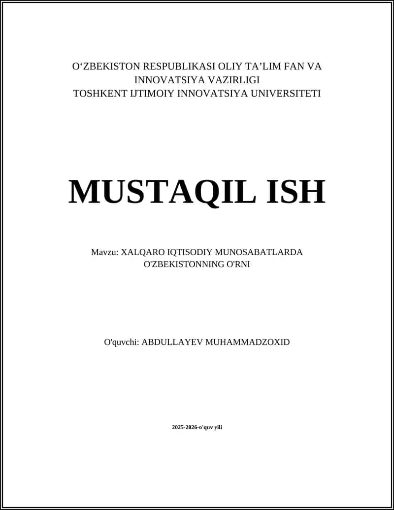 Xalqaro iqtisodiy munosabatlar 1