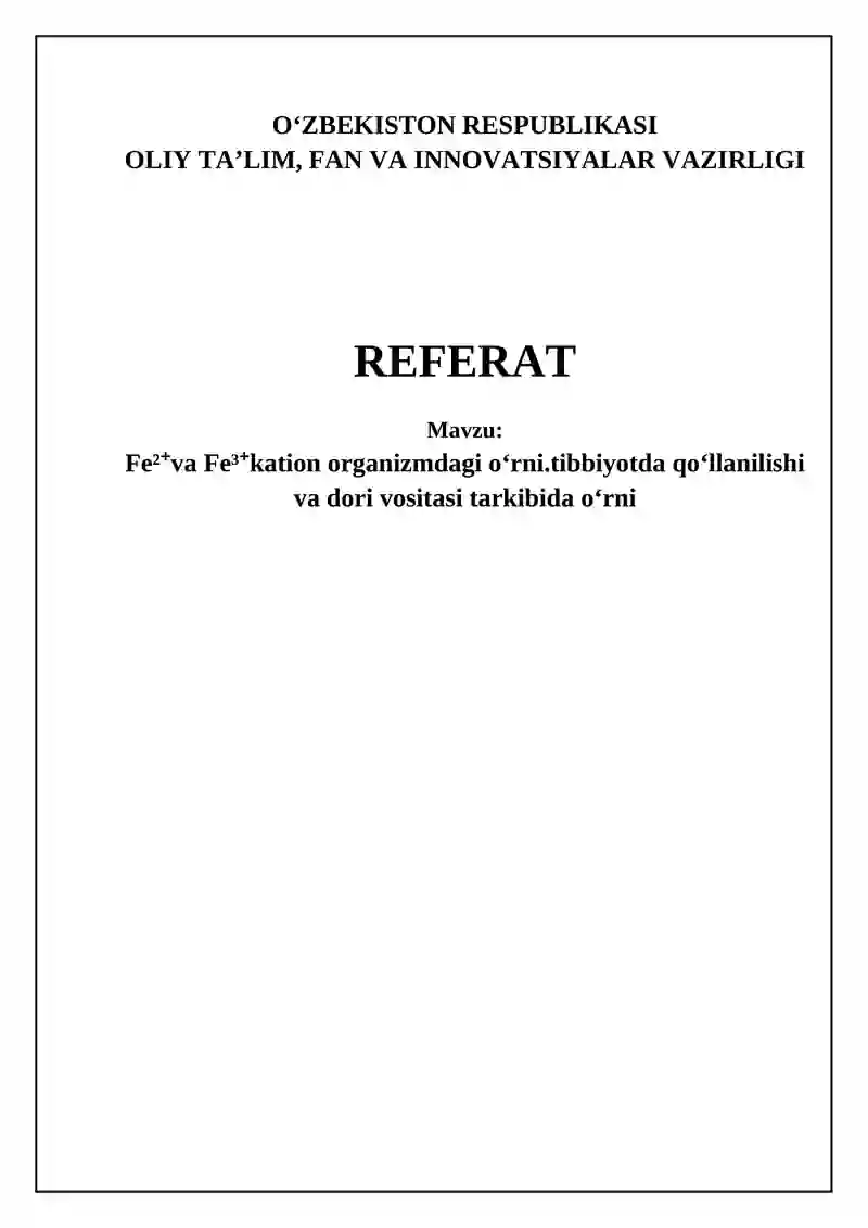 Temir (Fe) inson organizmida muhim roli