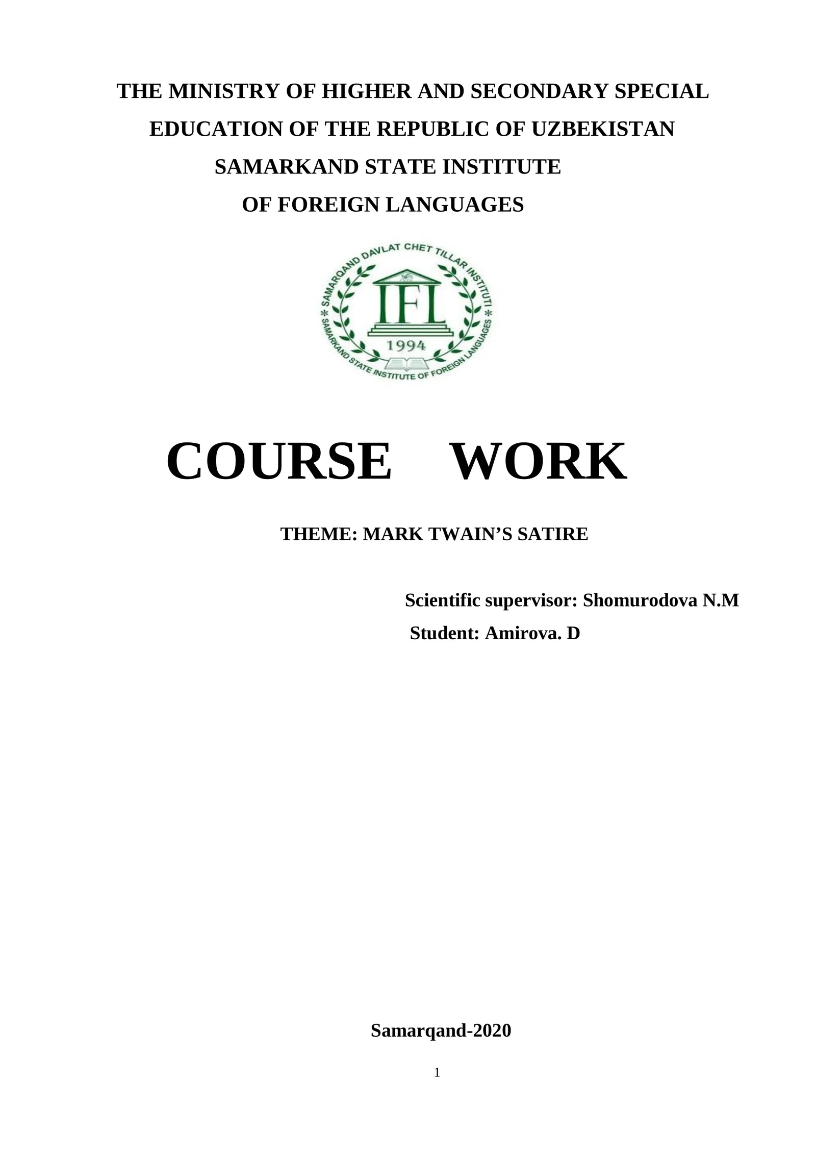 MARK TWAIN’S SATIRE 1