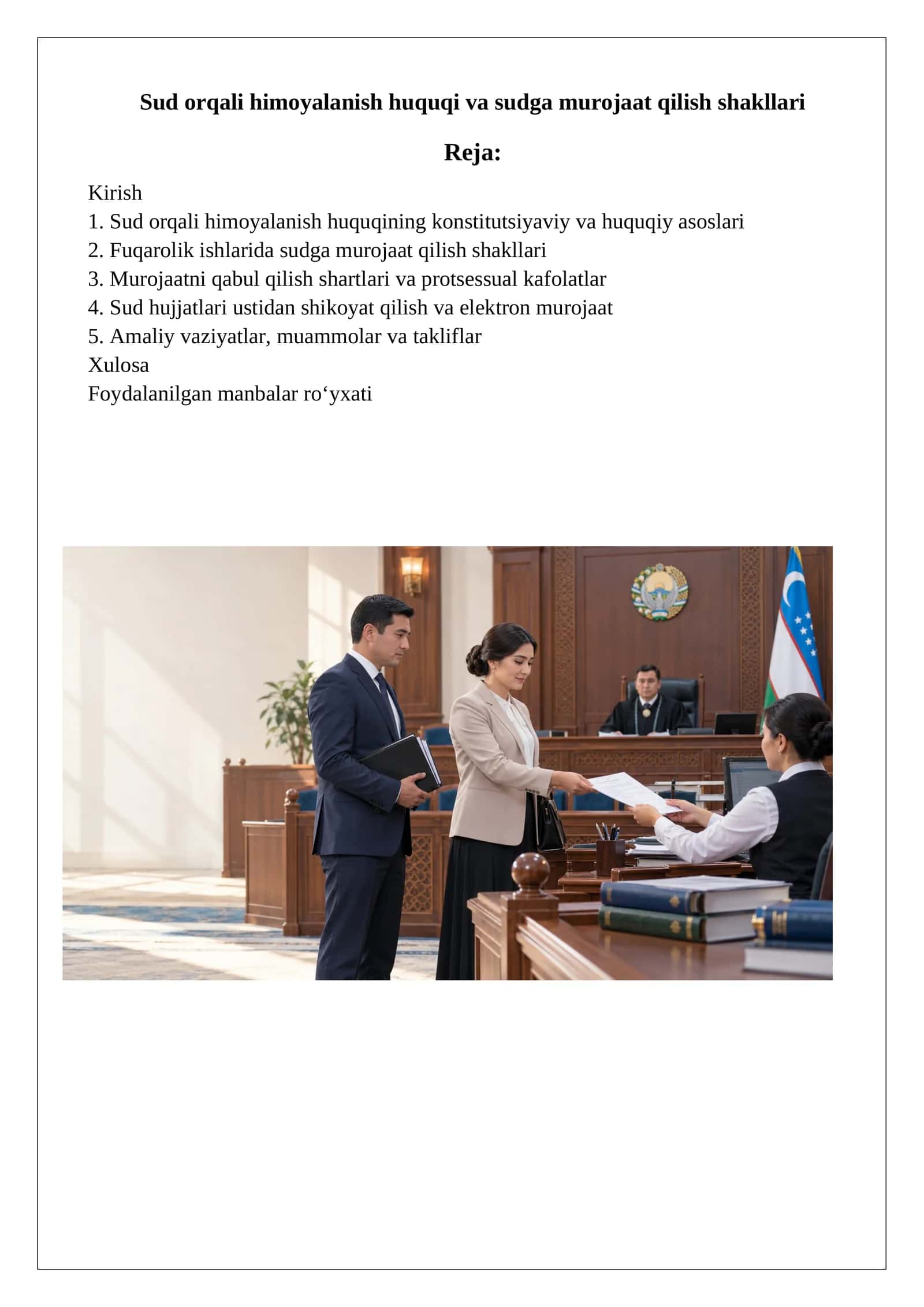 Sud orqali himoyalanish huquqi va sudga murojaat qilish shakllari 1