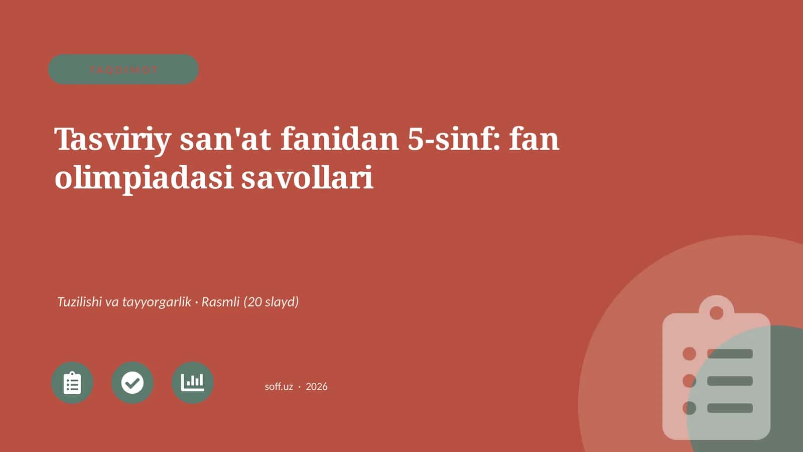 Tasviriy san'at fanidan 5-sinf: fan olimpiadasi savollari 1