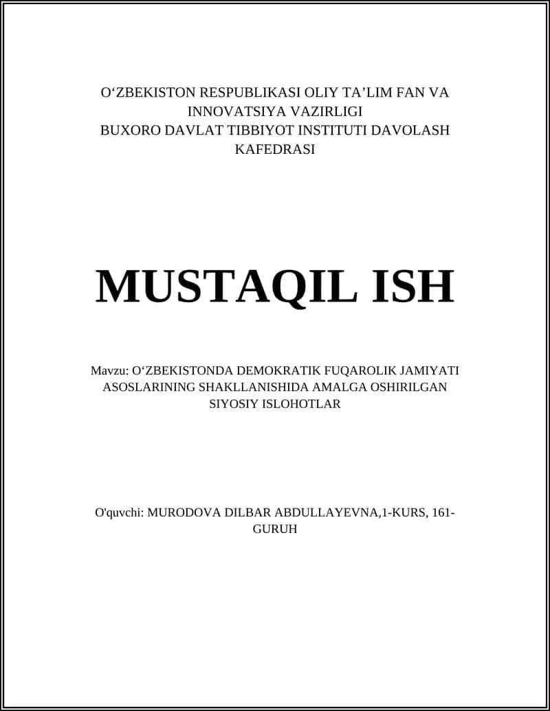 OʻZBEKISTONDA DEMOKRATIK FUQAROLIK JAMIYATI ASOSLARINING SHAKLLANISHIDA AMALGA OSHIRILGAN SIYOSIY ISLOHOTLAR 1