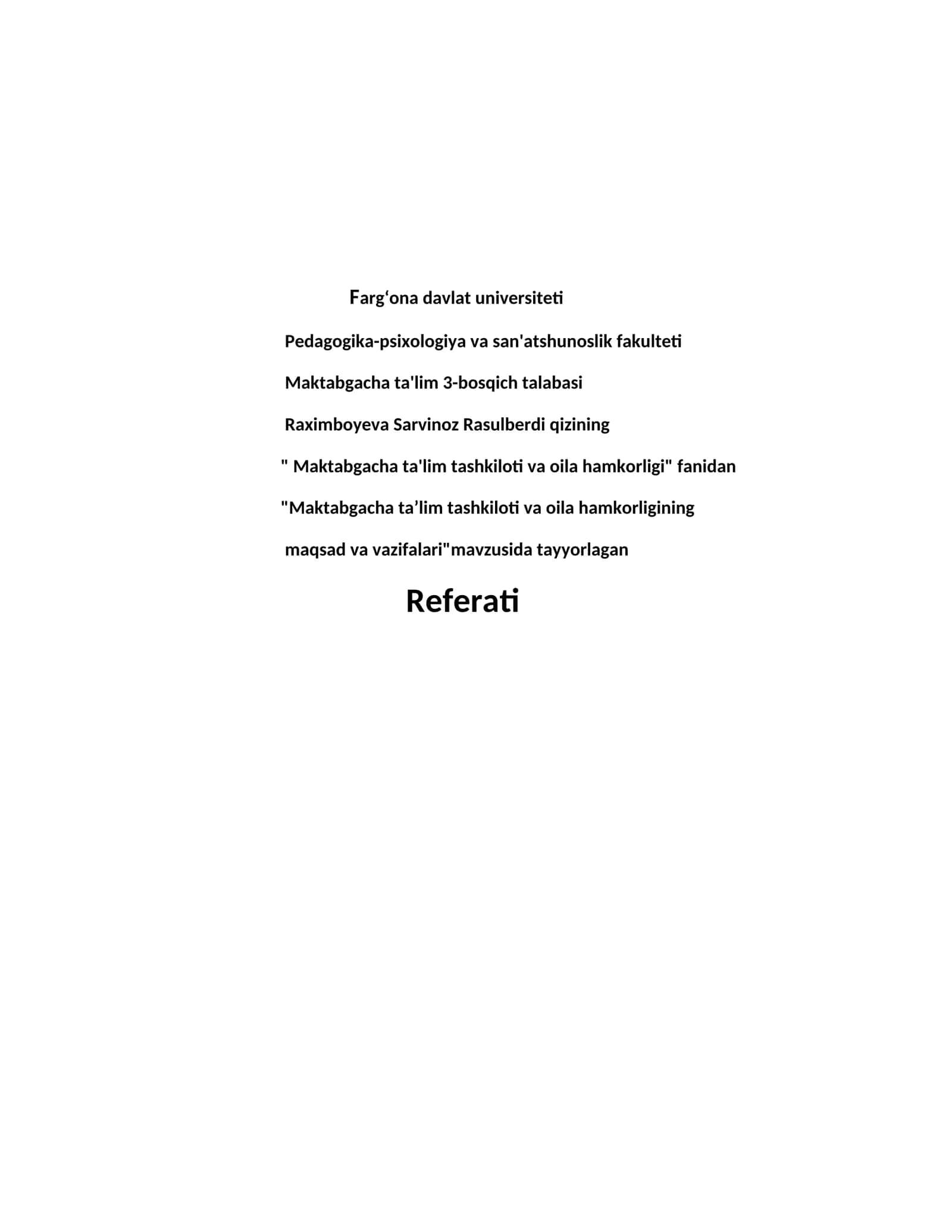 Maktabgacha ta’lim tashkiloti va oila hamkorligining maqsad va vazifalari. 1