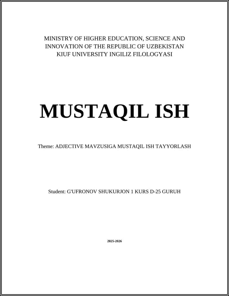 MAVZUSIGA MUSTAQIL ISH TAYYORLASH 1