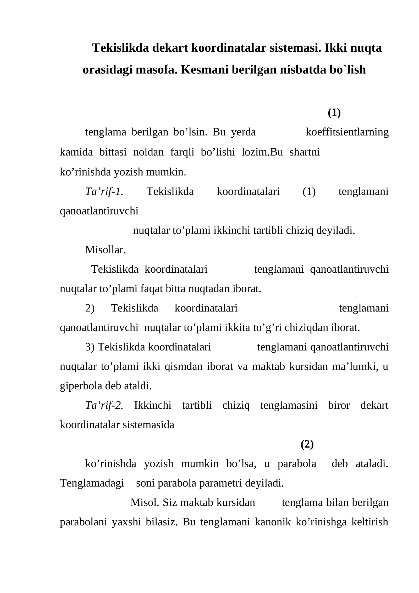 Tekislikda dekart koordinatalar sistemasi 1