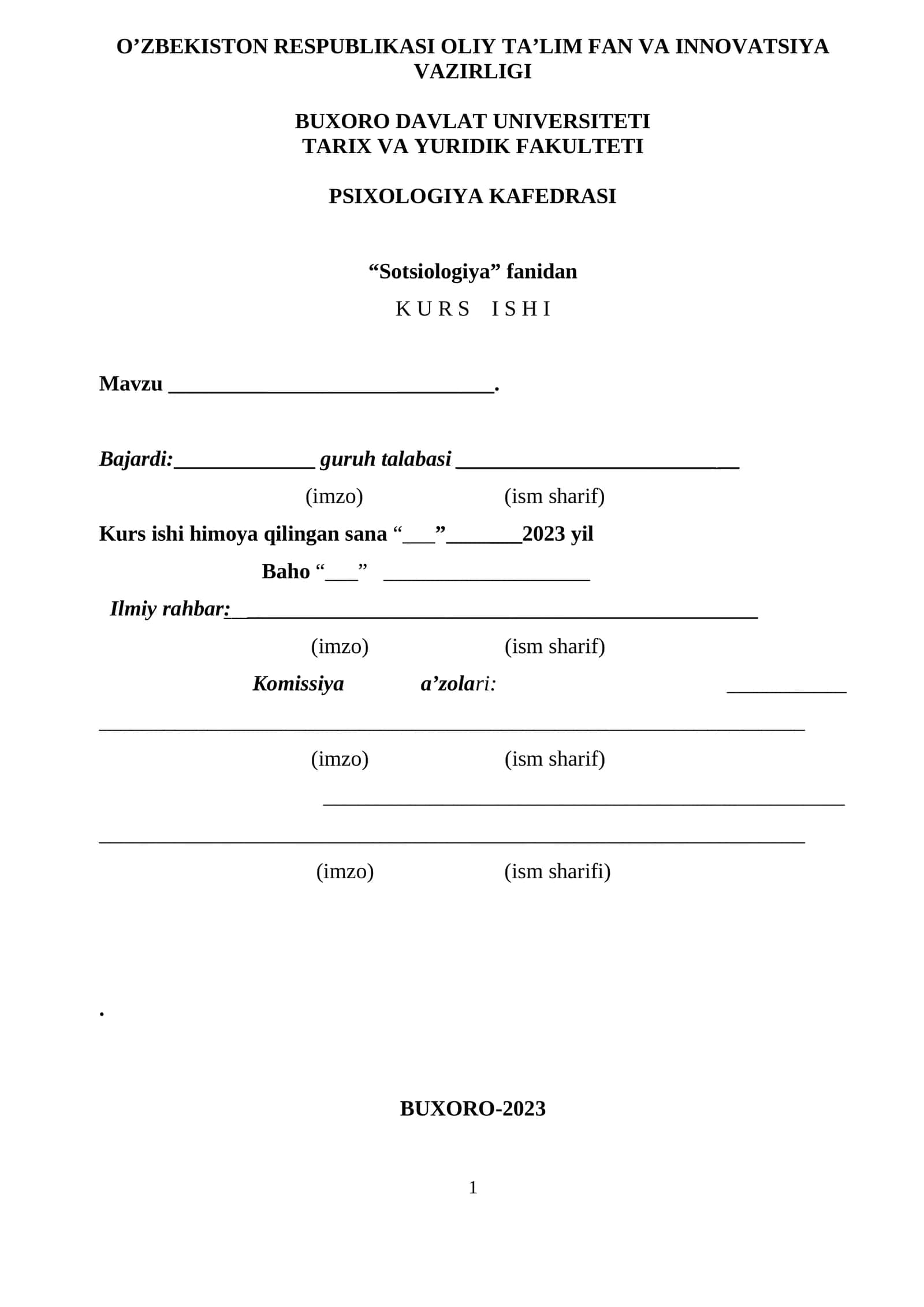 Kurs ishi Sotsiologiya fanidan 1