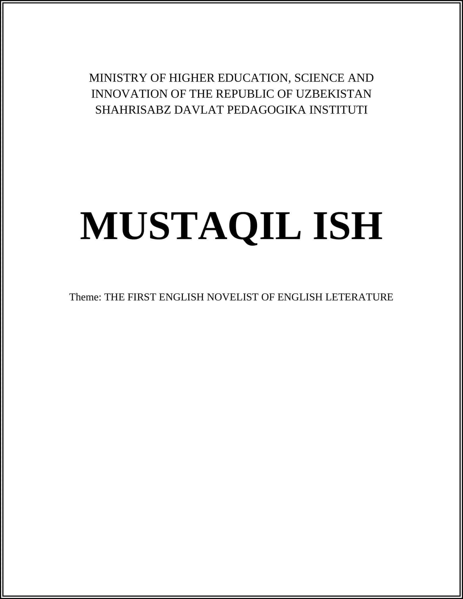 THE FIRST ENGLISH NOVELIST OF ENGLISH LETERATURE 1