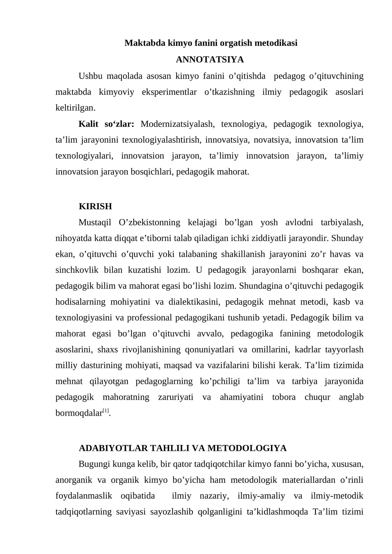 Maktabda kimyo fanini orgatish metodikasi 1