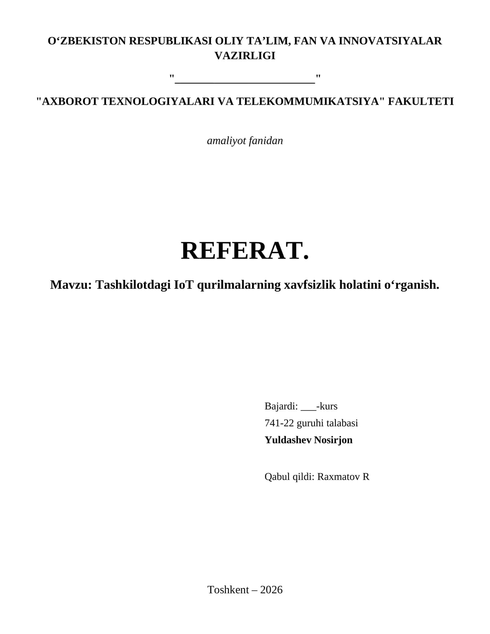 Tashkilotdagi IoT qurilmalarning xavfsizlik holatini o‘rganish. 1