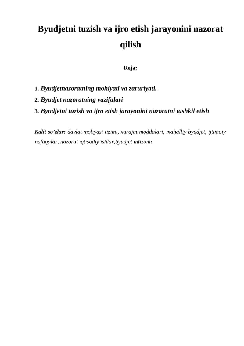 Byudjetni tuzish va ijro etish jarayonini nazorat qilish 1