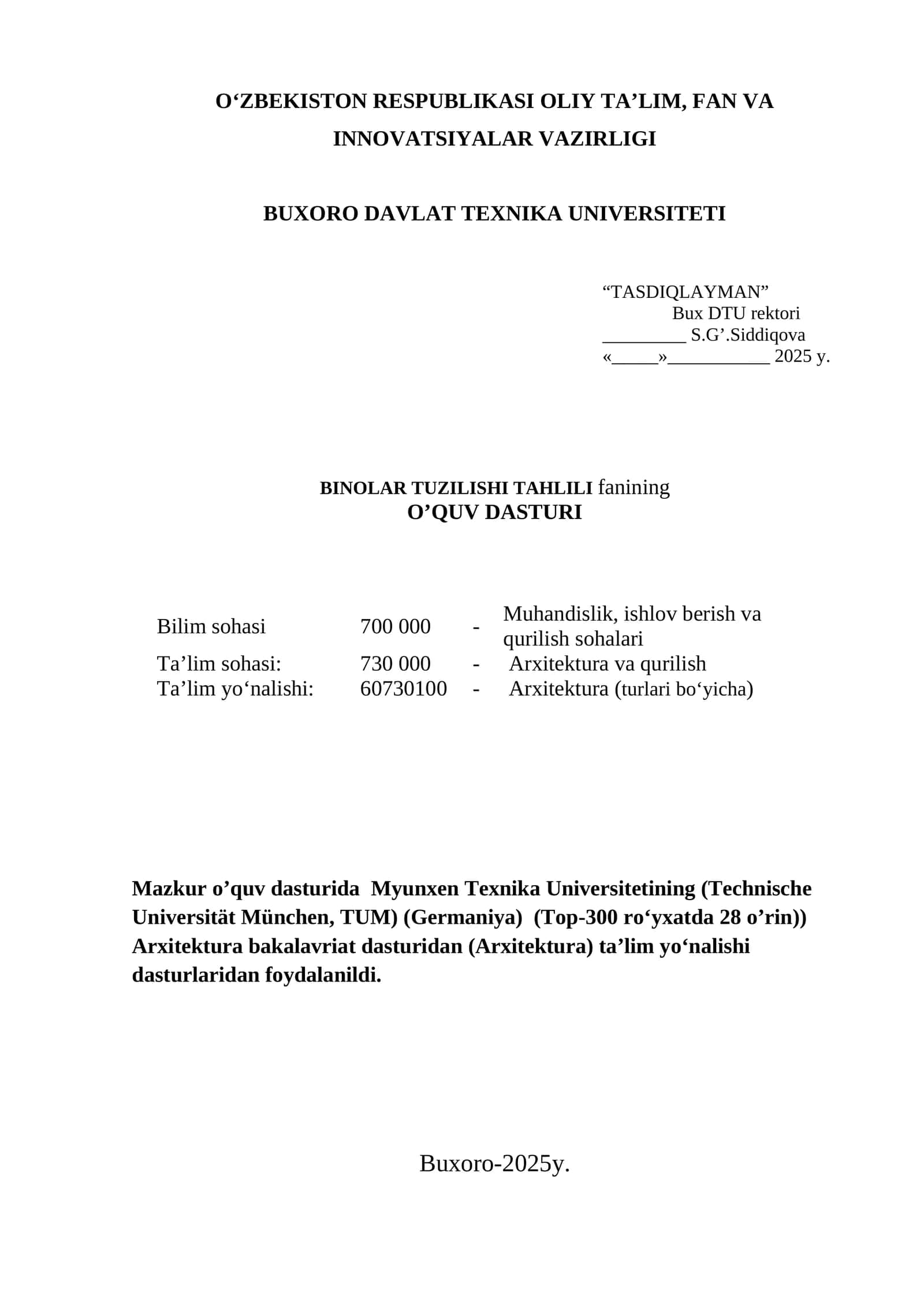 BINOLAR TUZILISHI TAHLILI fanining O’QUV DASTURI 1