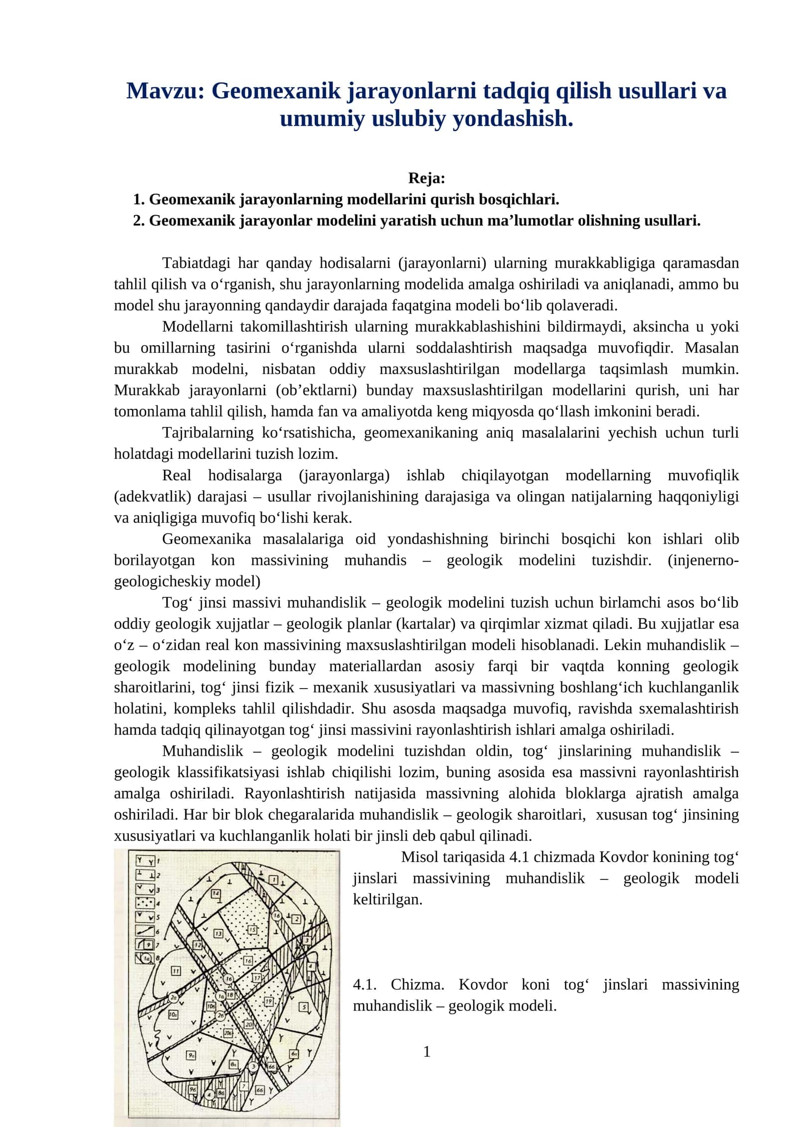Geomexanik jarayonlarni tadqiq qilish usullari va umumiy uslubiy yondashish 1