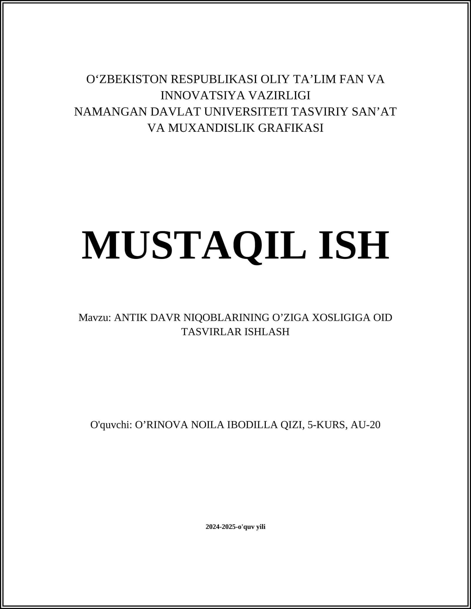 ANTIK DAVR NIQOBLARINING O’ZIGA XOSLIGIGA OID TASVIRLAR ISHLASH 1