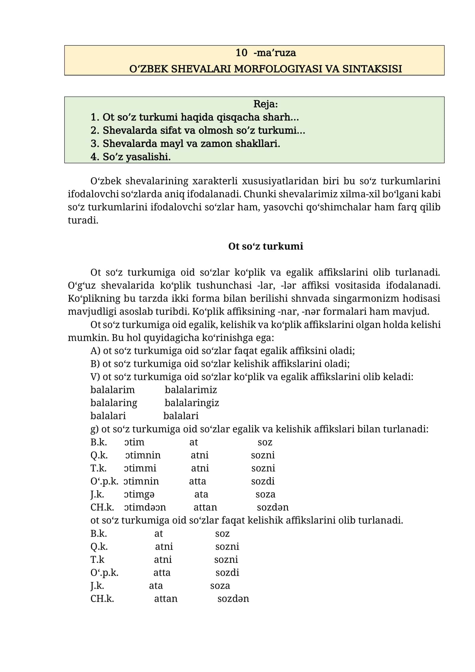 O‘ZBEK SHEVALARI MORFOLOGIYASI VA SINTAKSISI 1