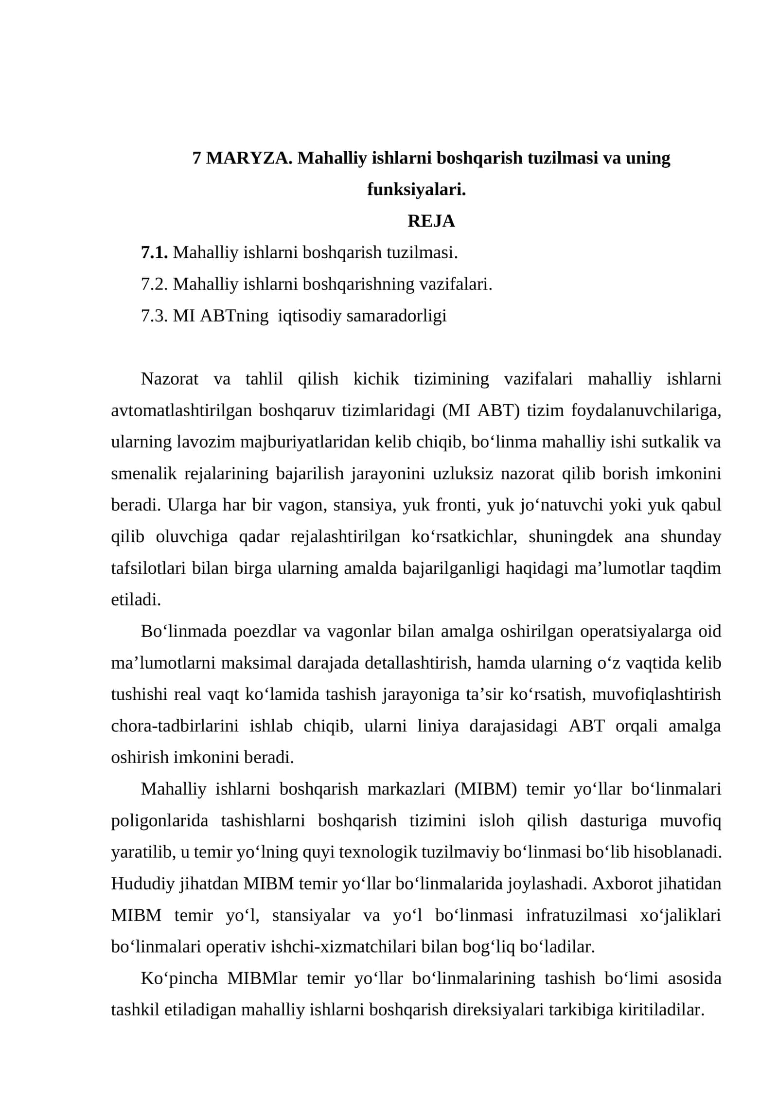Mahalliy ishlarni boshqarish tuzilmasi va uning funksiyalari 1