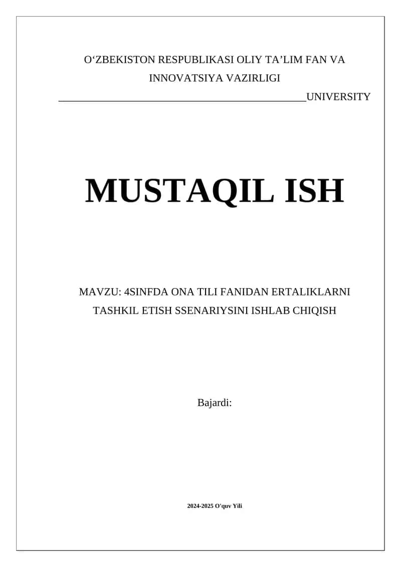 4SINFDA ONA TILI FANIDAN ERTALIKLARNI TASHKIL ETISH SSENARIYSINI ISHLAB CHIQISH 1