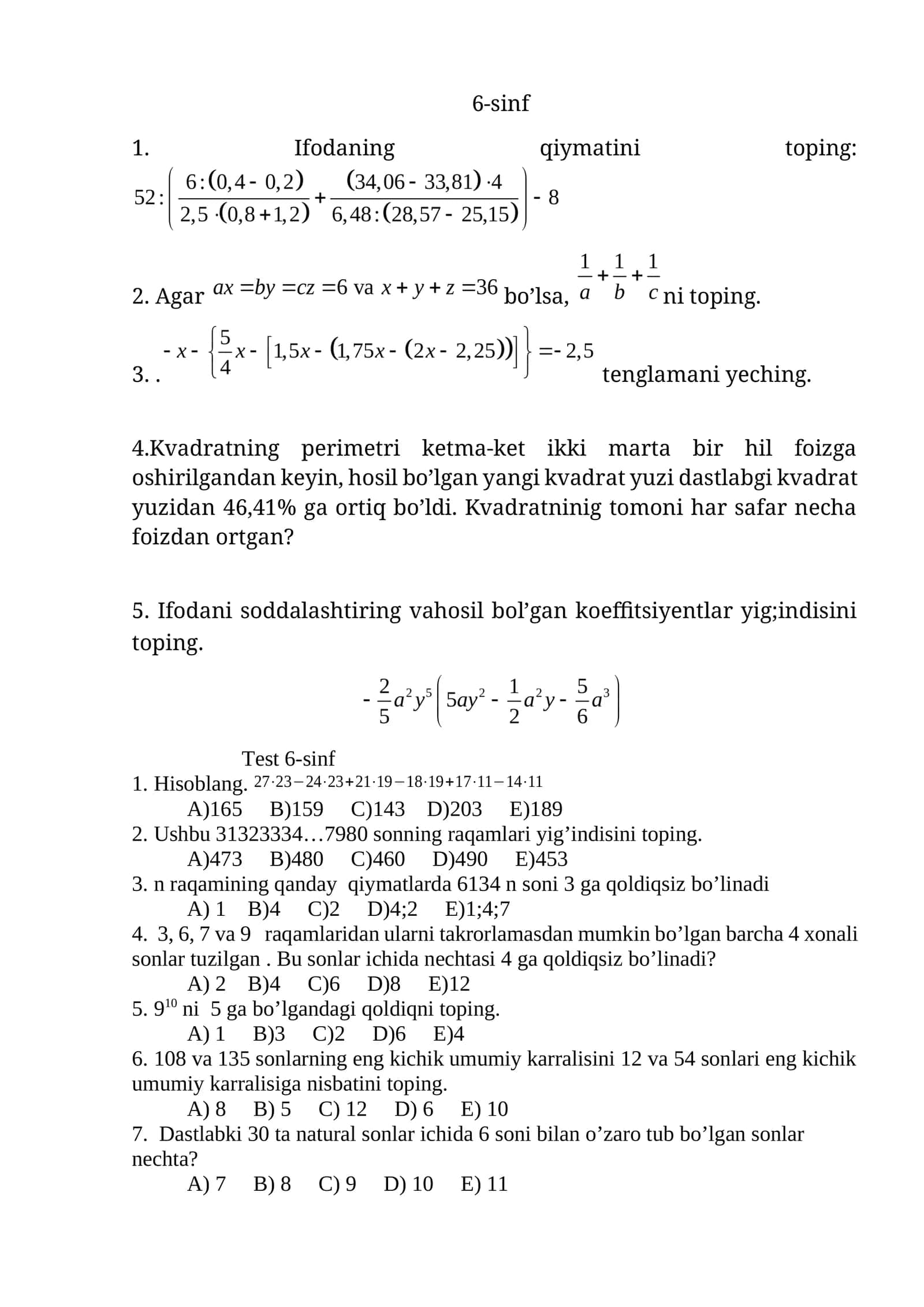 6-sinf test 1
