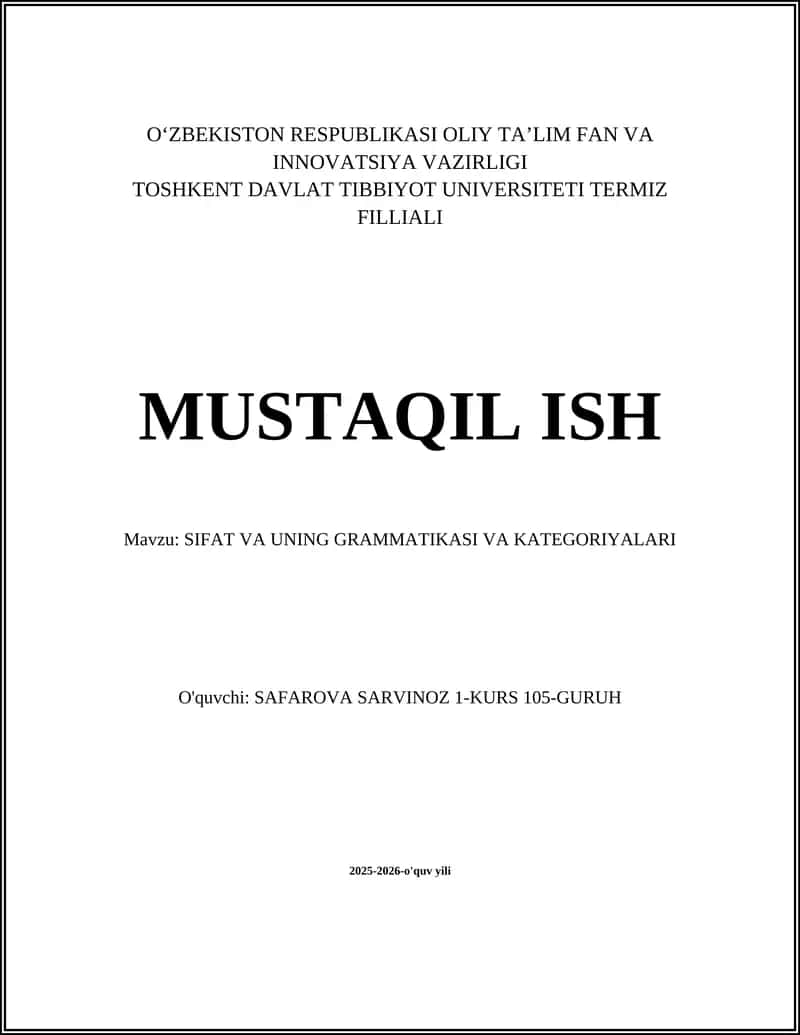Sifat va uning grammatikasi va kategoriyalari 1