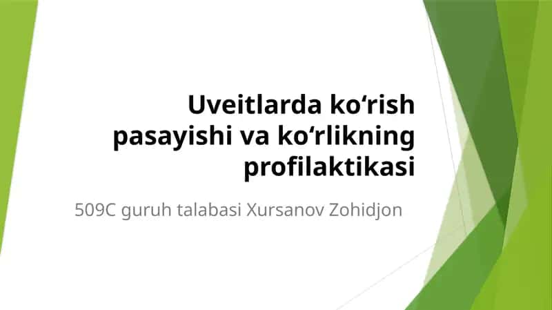 Uveitlarda ko‘rish pasayishi va ko‘rlikning profilaktikasi 1