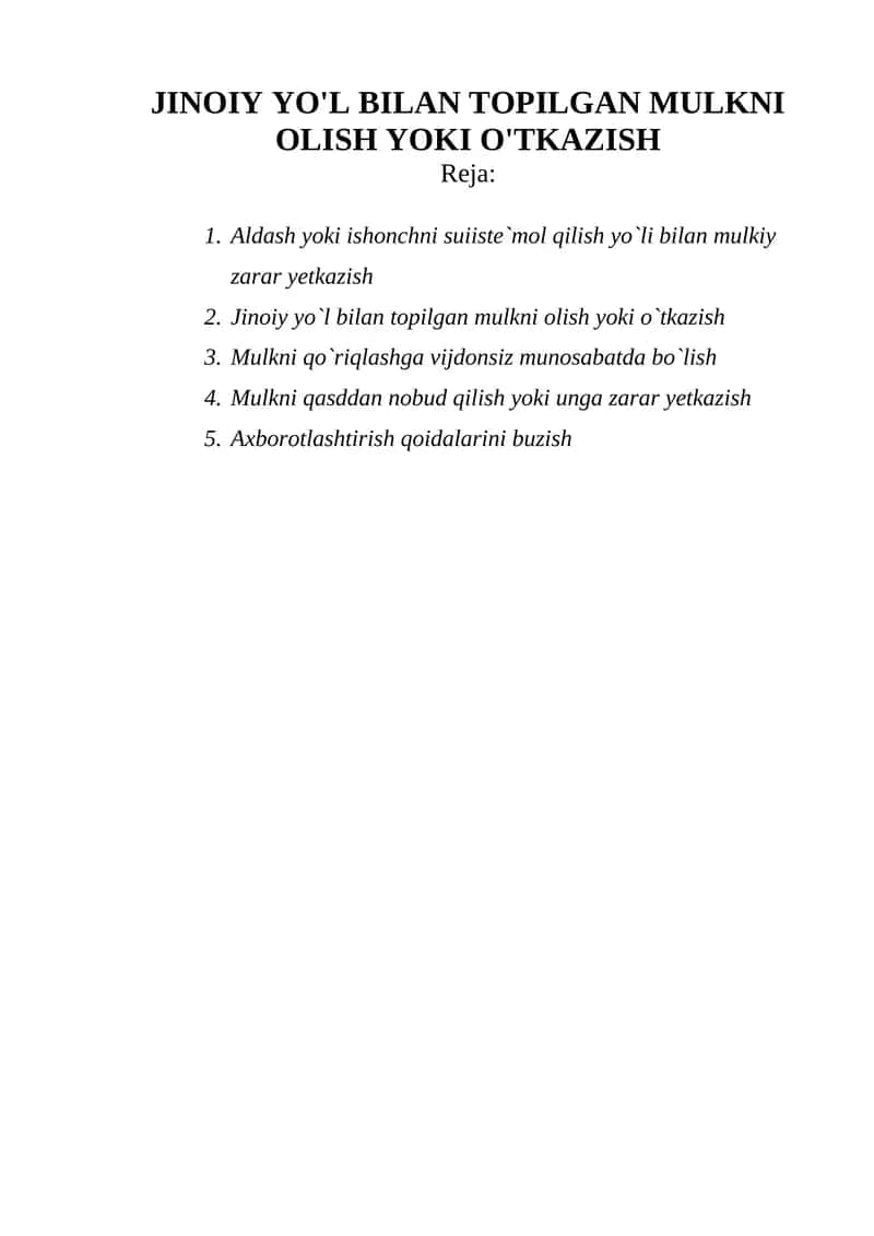 JINOIY YO'L BILAN TOPILGAN MULKNI OLISH YOKI O'TKAZISH 1