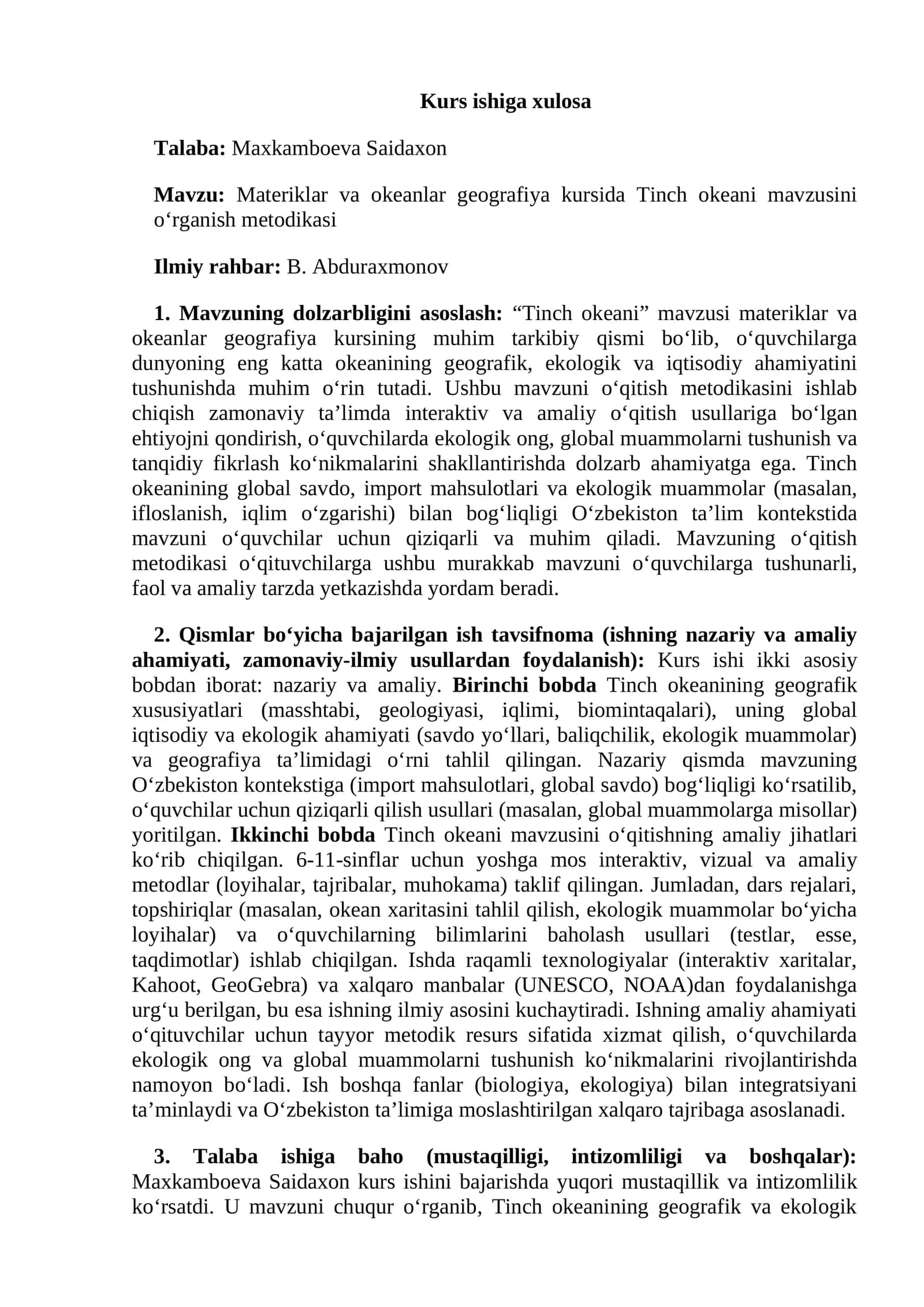 Materiklar va okeanlar geografiya kursida Tinch okeani mavzusini o‘rganish metodikasi 1