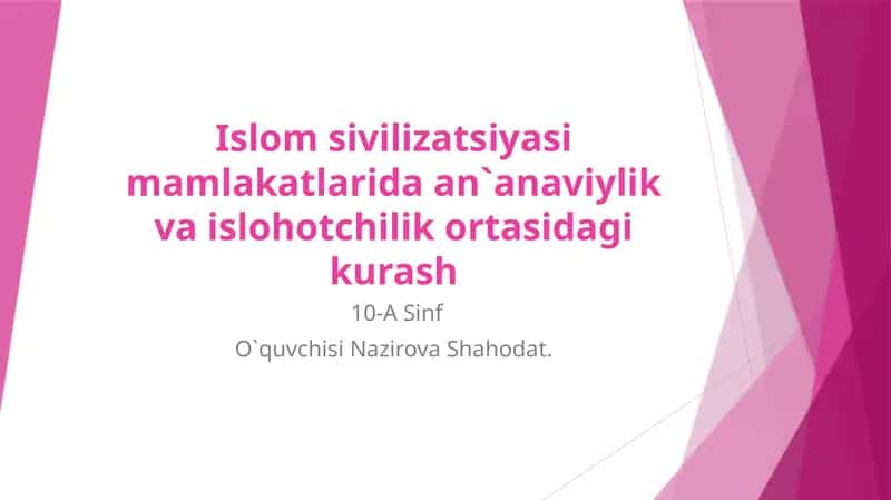 Islom sivilizatsiyasi mamlekatlari da an`anaviylik va islaxotchilik ortasidagi kurash 1